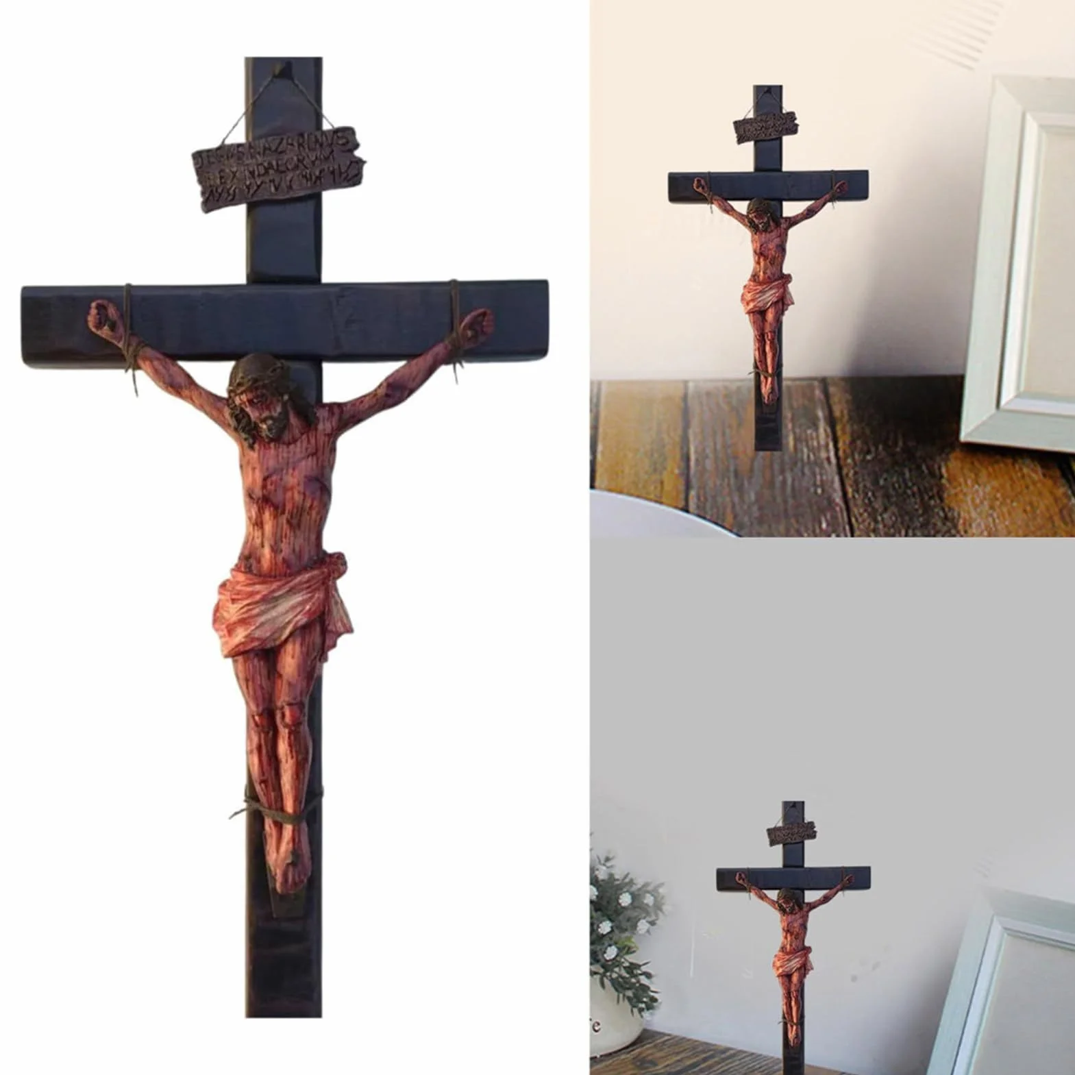 Wall Crucifix, Handmade Christian Decor, Religious Collectible Figurine, Sturdy Craftsmanship, Detailed Passion Design, Ideal for Meditation and Prayer, 8.07 Inches, Brown, 1 Piece