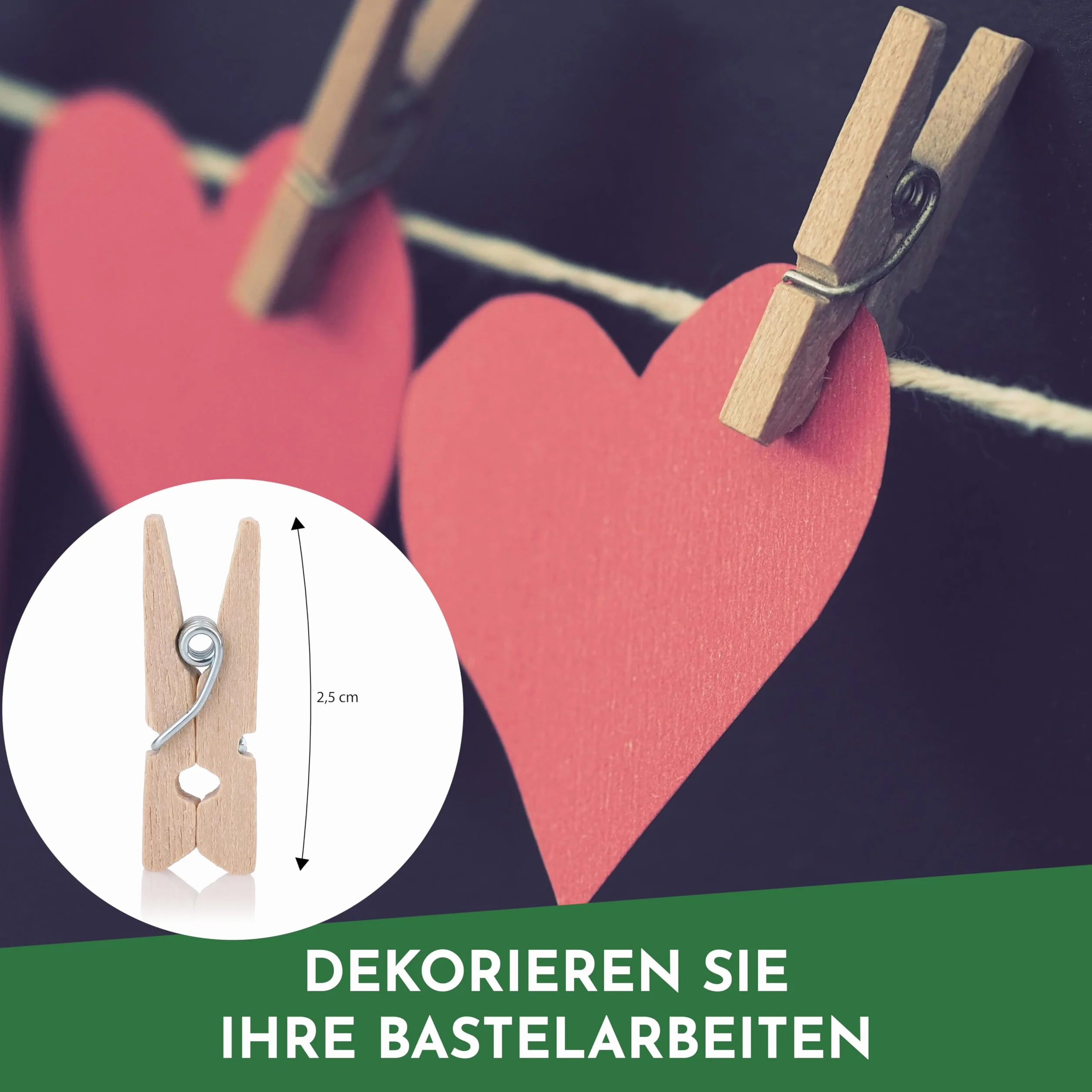 CraftWerk Mini spinacze do bielizny, 100 sztuk, małe drewniane klamerki do majsterkowania i zawieszenia zdjęć, idealne jako dekoracja kalendarza adwentowego, 2,5 cm