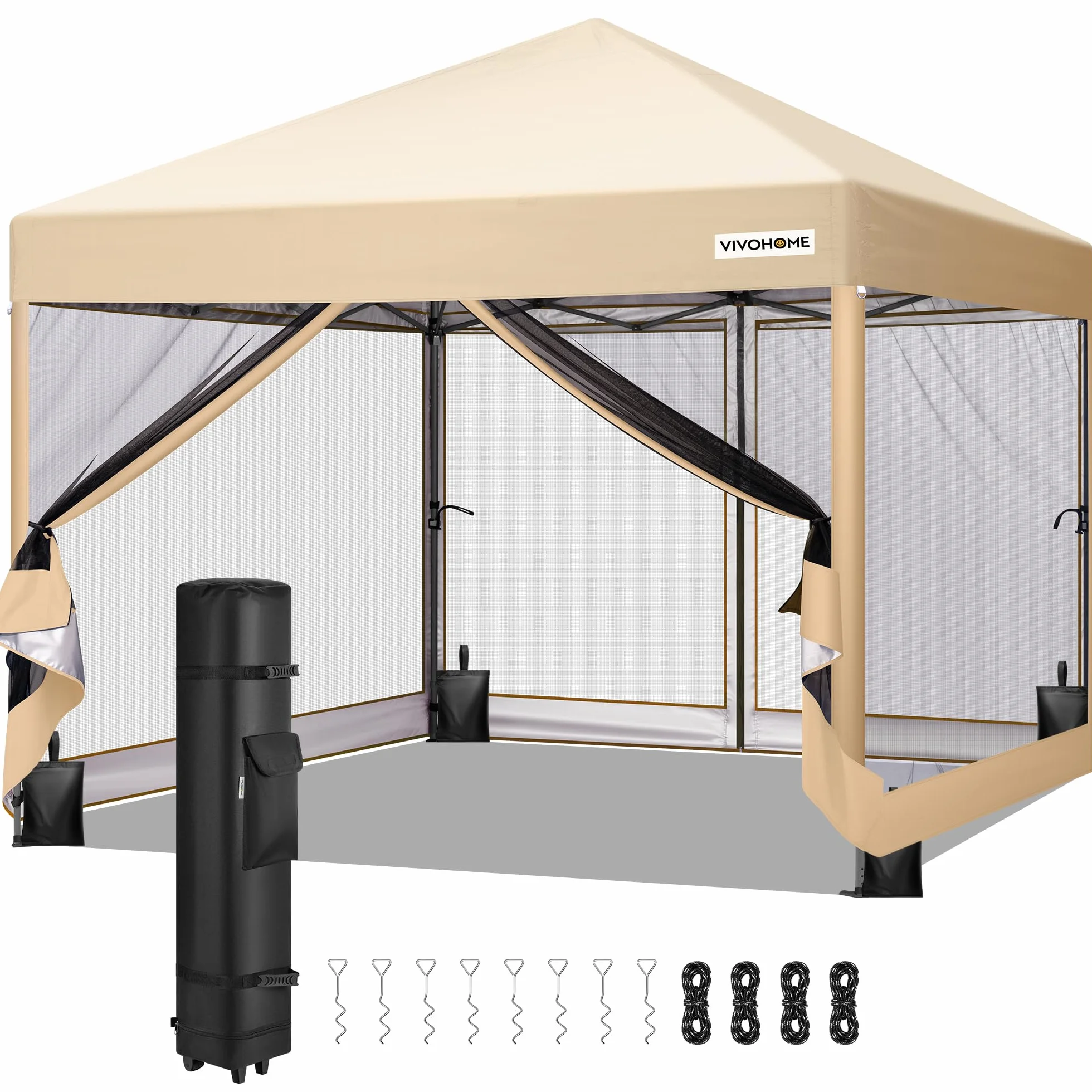 VIVOHOME Altana składana Easy Pop-Up 3x3 m Wodoodporny namiot z moskitierą UV z 2 drzwiami na zamek błyskawiczny i torbą na kółkach na imprezy camping i na zewnątrz