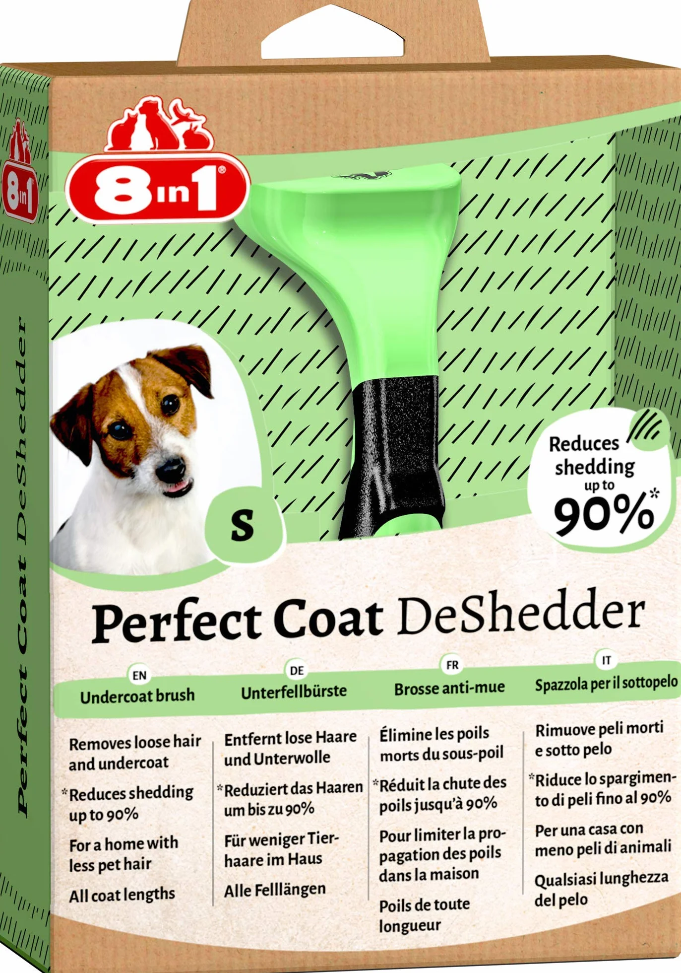 8in1 Coat DeShedder S – szczotka do podbierania sierści dla małych psów, nadaje się do krótkich włosów i długich włosów, szczotka dla psów do usuwania wełny, zielona