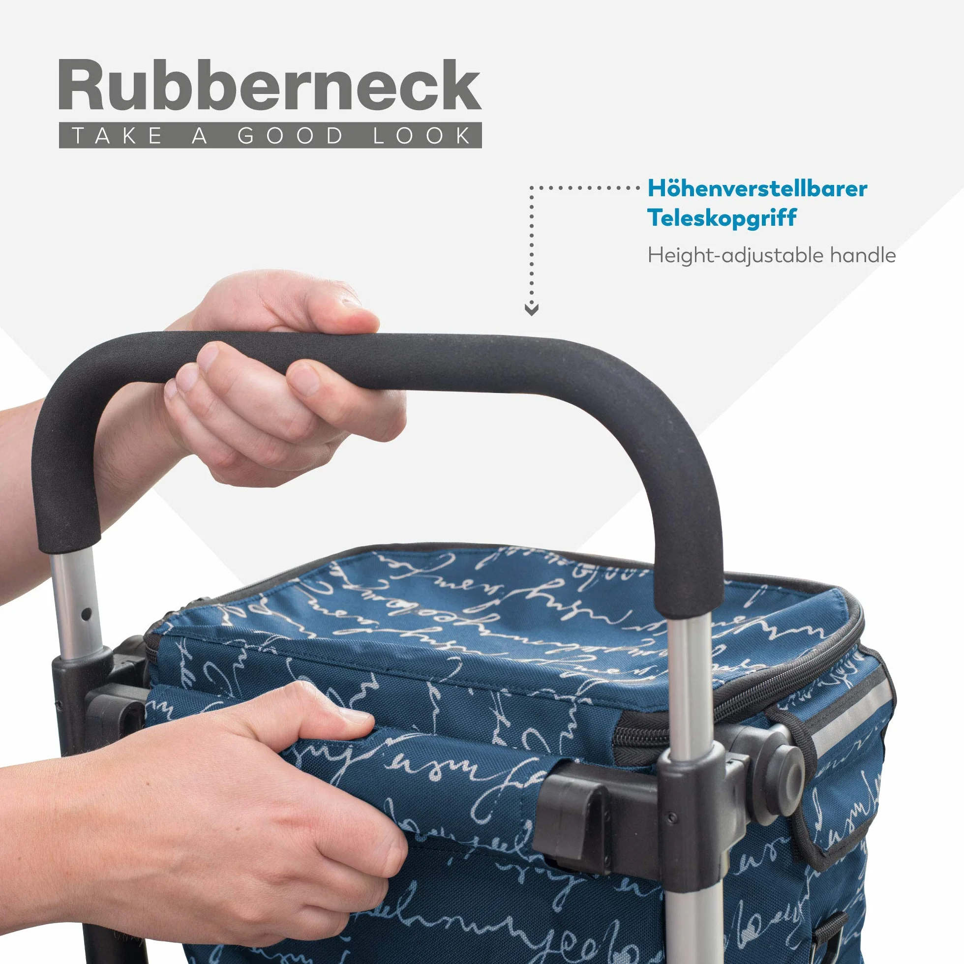 Rubberneck Wózek na zakupy – składany wózek na zakupy – z kieszenią chłodzącą – uchwyt z regulacją wysokości – niebieski