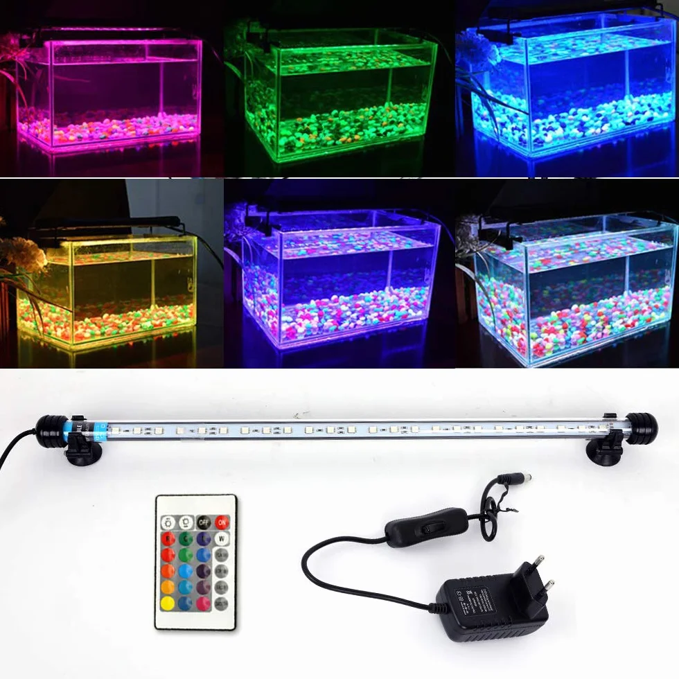 MLJ Oświetlenie RGB do akwarium, lampa LED do akwarium, 28 cm, wodoszczelna lampa do akwarium, wtyczka UE, podwodna taśma LED do zbiornika na ryby, z pilotem zdalnego sterowania (RGB)
