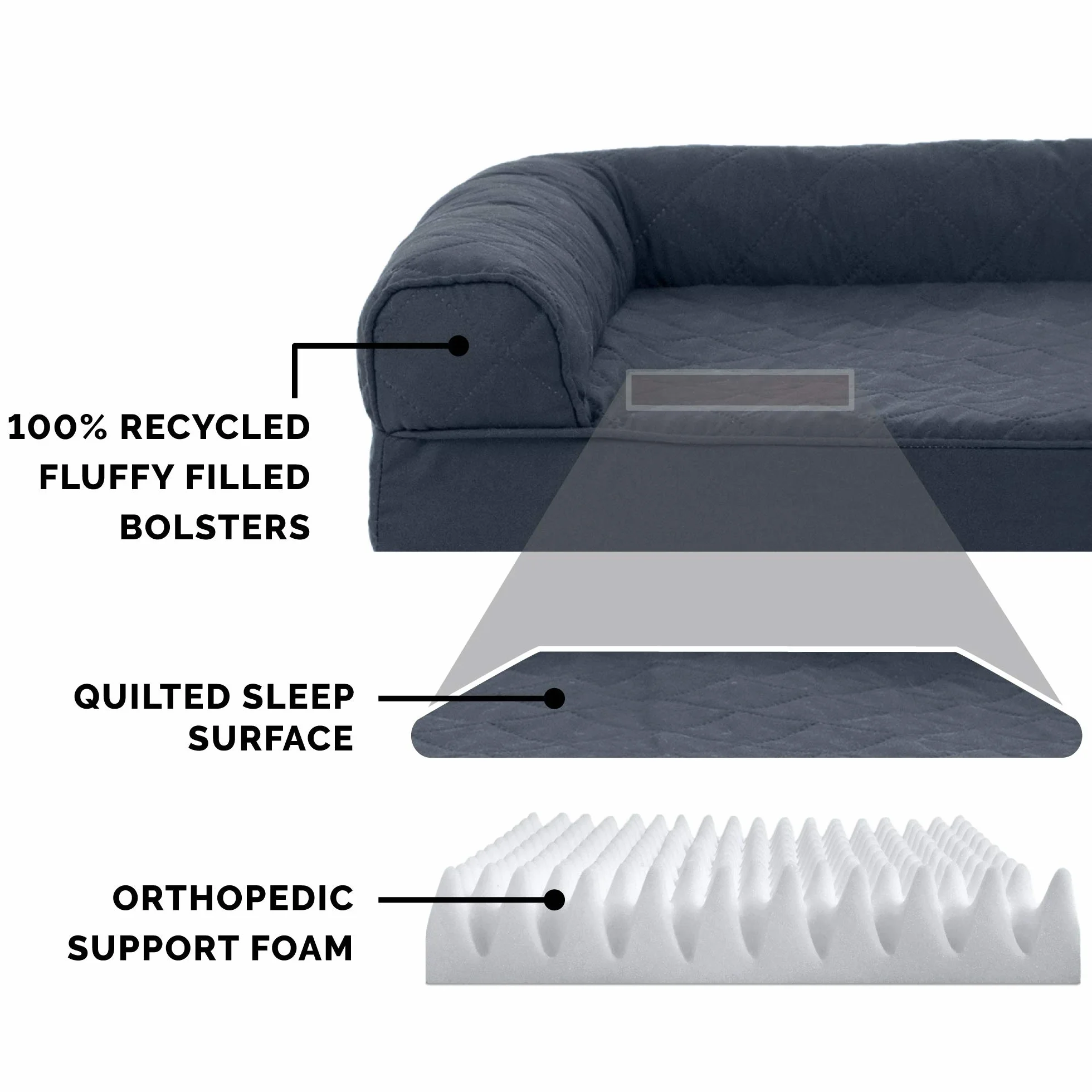 Furhaven Duże ortopedyczne legowisko dla psa pikowana sofa w stylu ze zdejmowanym zmywalnym pokrowcem - żelazny szary, L