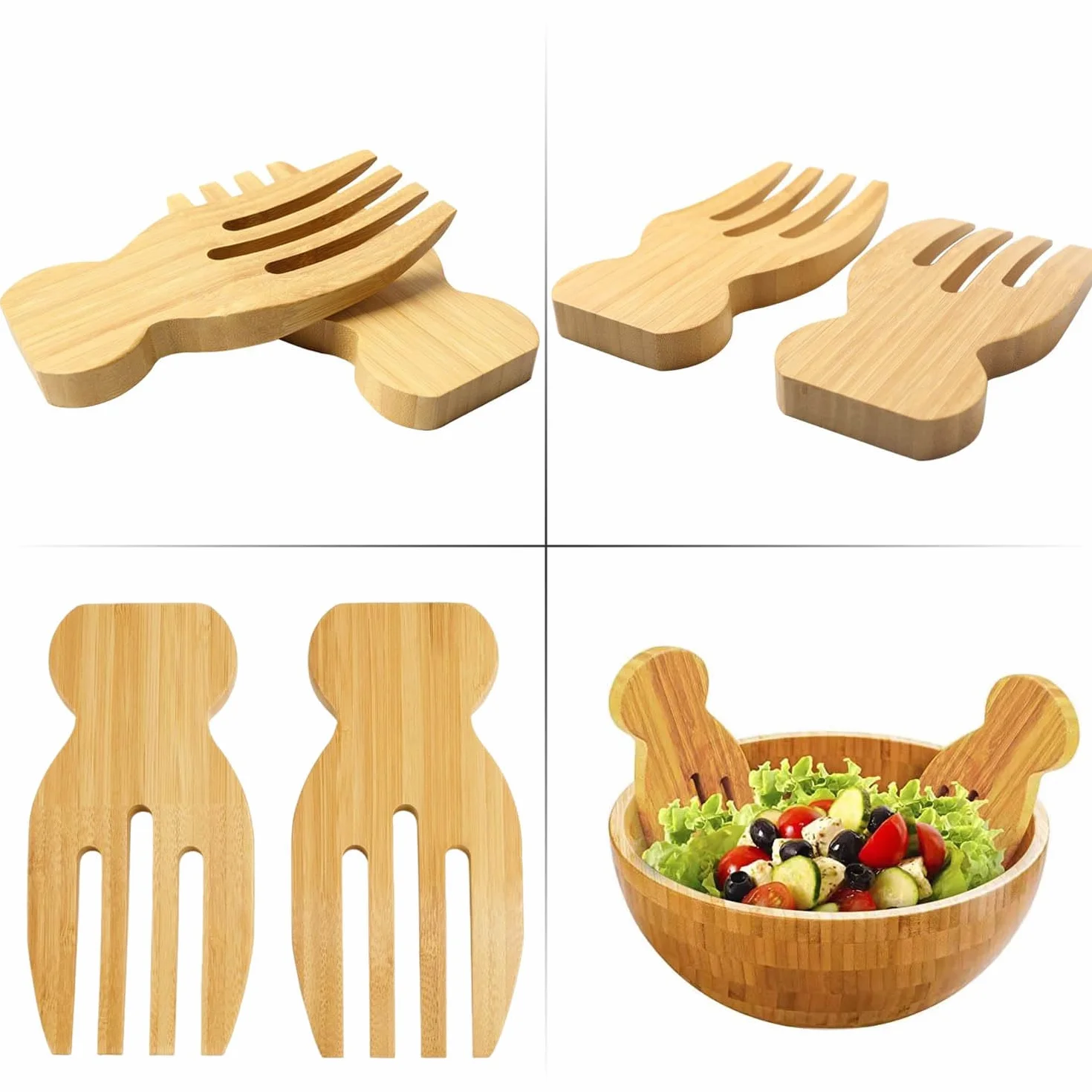 2 klamry do sałatek, 1 łyżka do pałeczek, łyżka do sałatek z drewna, sztućce do sałatek, widelec do sałatek, zestaw do sałatek, przybory kuchenne i narzędzia
