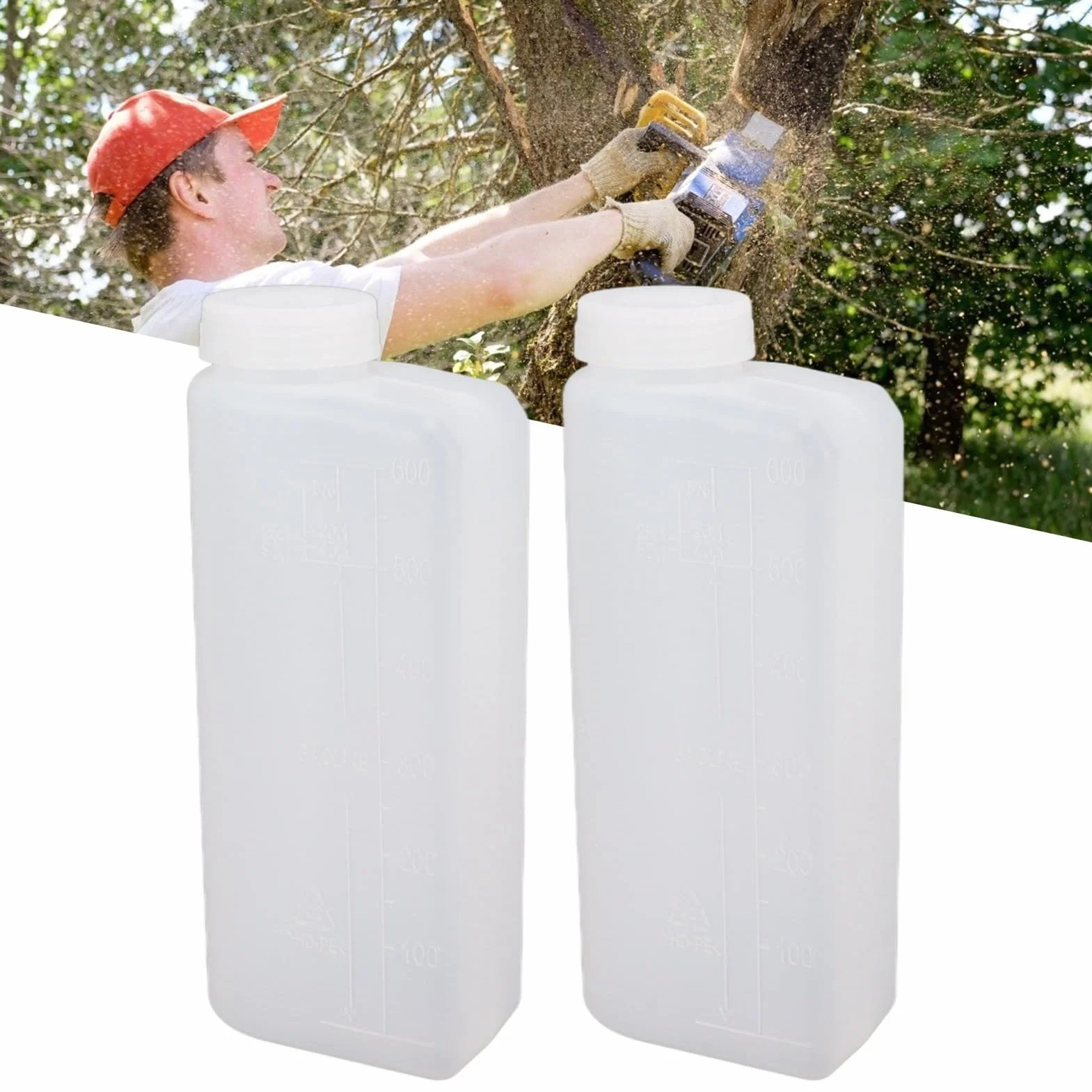 Butelka do Mieszania Oleju z Paliwem, 600 ml, 2 Sztuki, do Pilarek i Maszyn 2-Suwowych, Pojemnik do Mieszania Benzyny