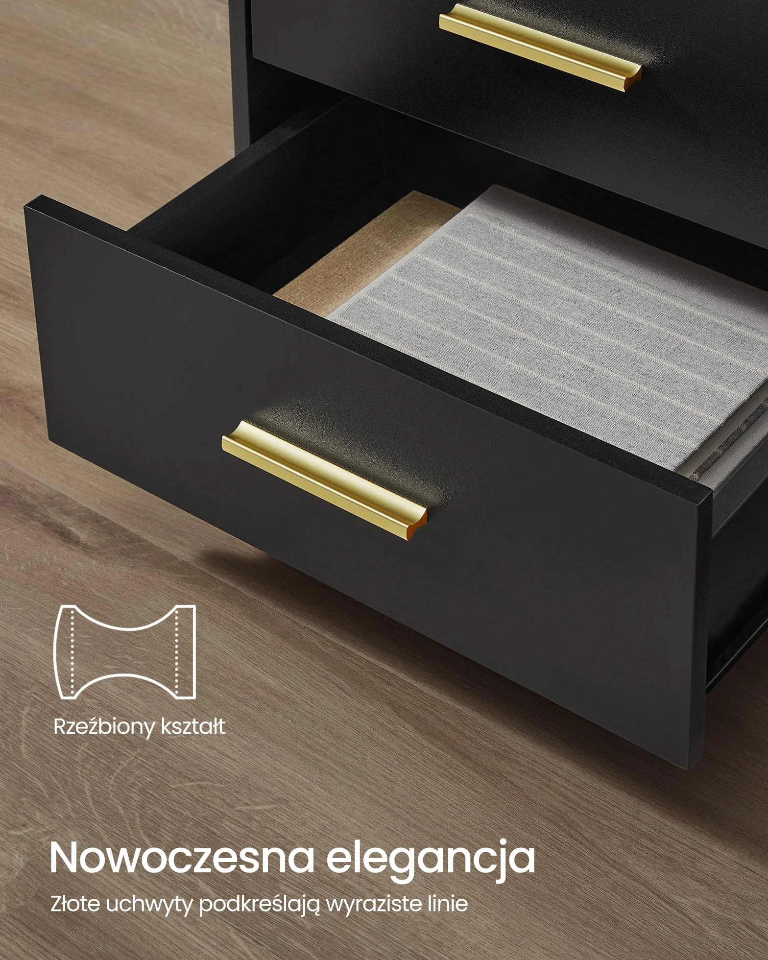 VASAGLE Kolekcja CUSTOS – stolik nocny ze stacją ładującą, zestaw 2 szt., oświetlenie LED, stolik boczny, z szufladami, 2 gniazdkami sieciowymi i portami USB, czarny atramentowy LET829BC01