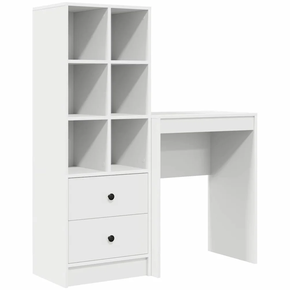 Biurko z szufladami z materiału drewnopochodnego, białe, 2-częściowe, 105,5 x 34 x 127 cm, nowoczesne biurko komputerowe do gabinetu i gier, trwałe, duży stół do biura i domu