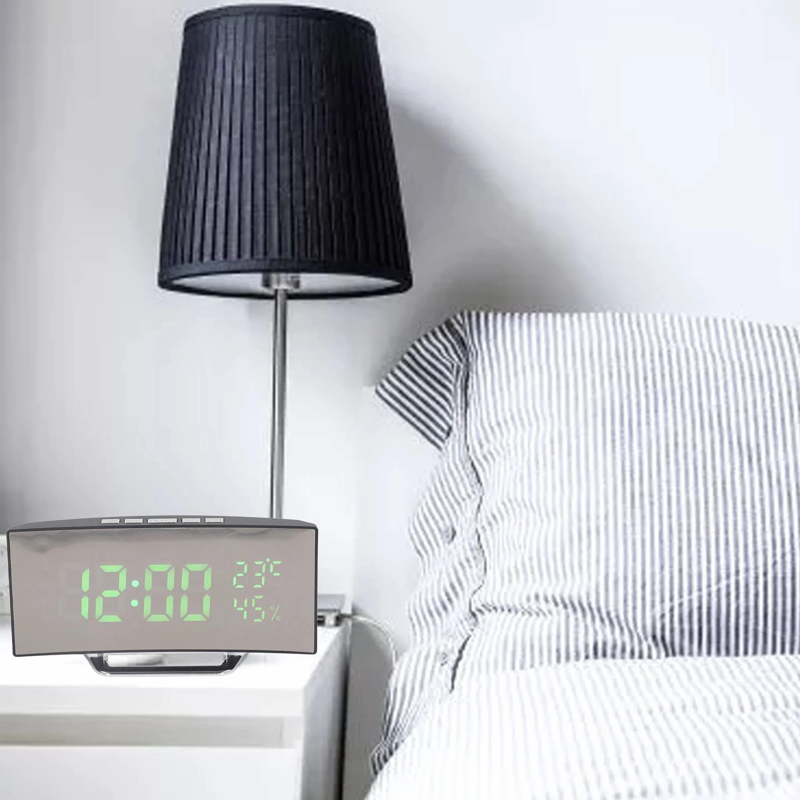 Fdit Cyfrowy Zegar LED, Podwójny Wyświetlacz 12H/24H z Monitorem Temperatury i Wilgotności, Automatyczne Przyciemnianie Trybu Nocnego, Alarm z funkcją Drzemki, Duży Ekran do Domowego (zielone światło)