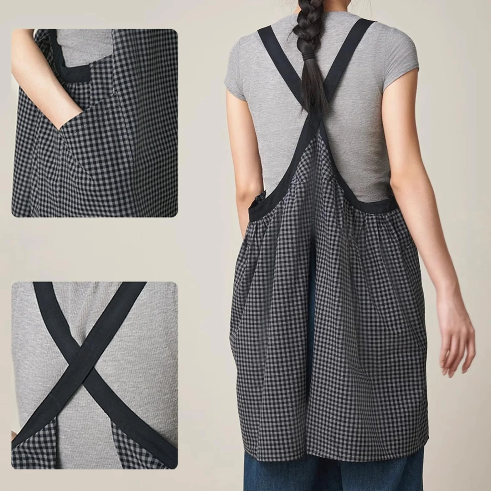 Fartuchy Damski, Bawełniane, Styl Japoński, Fartuch Kuchenny Damski, Do Kuchni, Restauracji, KawiarniGrey,One Size