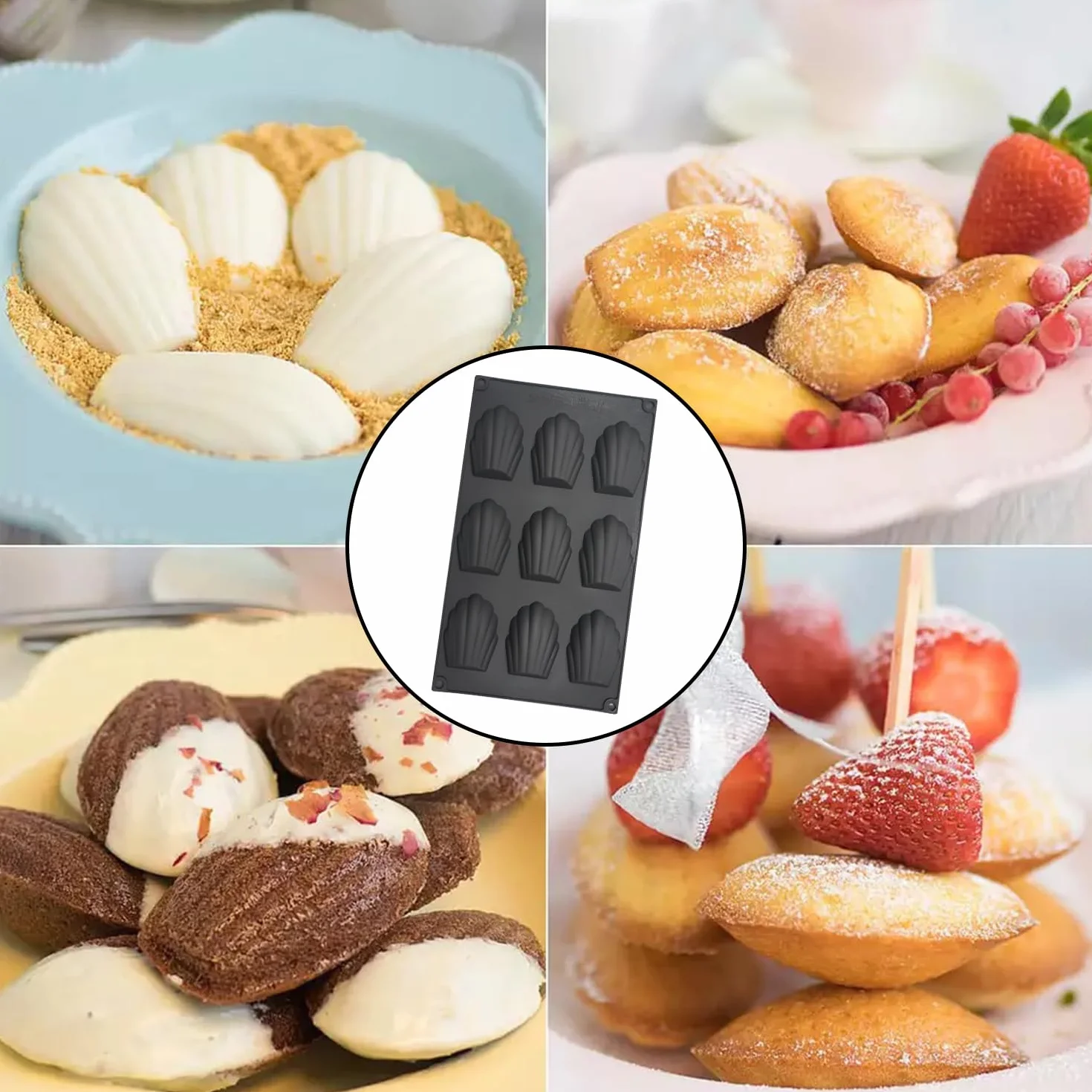 YXHZVON 2 sztuki formy do pieczenia Madeleine, silikonowe formy do Madeleines z 9 zagłębieniami, forma Madeleena do ciast, czekolady, słodyczy i ciasteczek (czarne)