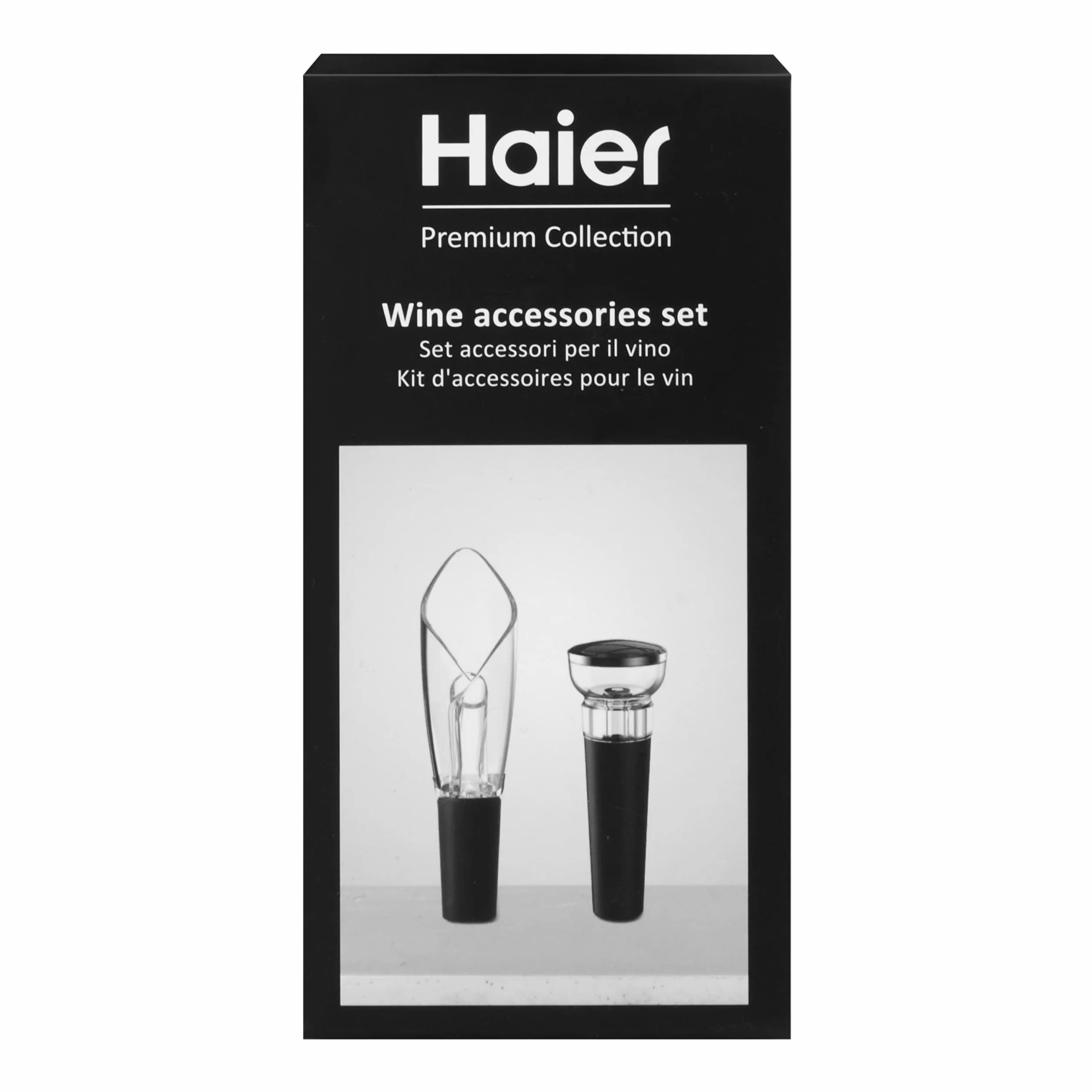 Haier HAWGKIT02 Zestaw akcesoriów do wina, w tym napowietrzacz i łapacz kropel w kształcie tulipana, zatyczka próżniowa, jakość premium