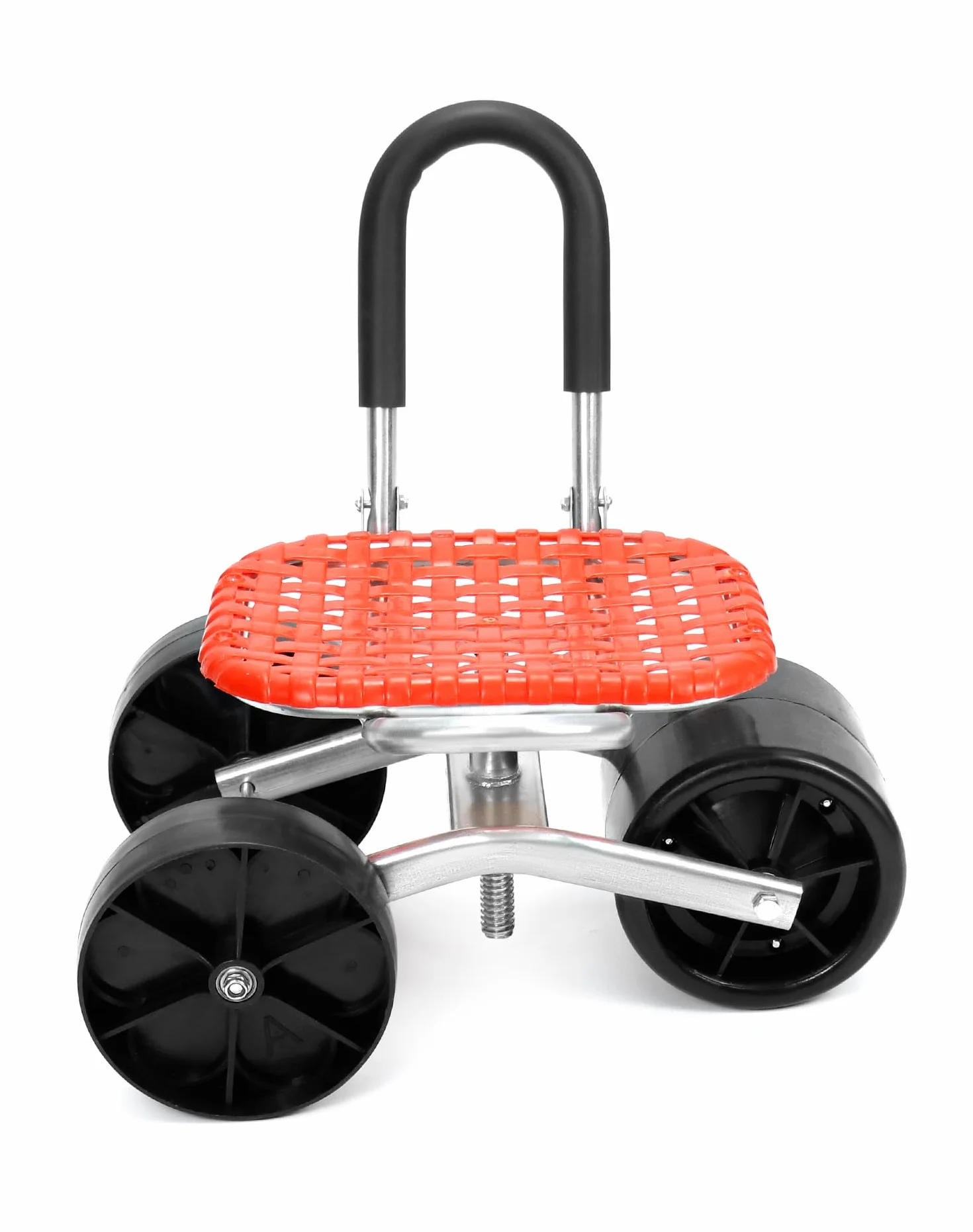 QWORK® Taboret ogrodowy na kółkach, rolowane siedzisko do ogrodnictwa, obracane o 360 °, czerwone, z regulacją wysokości, do użytku domowego i ogrodowego