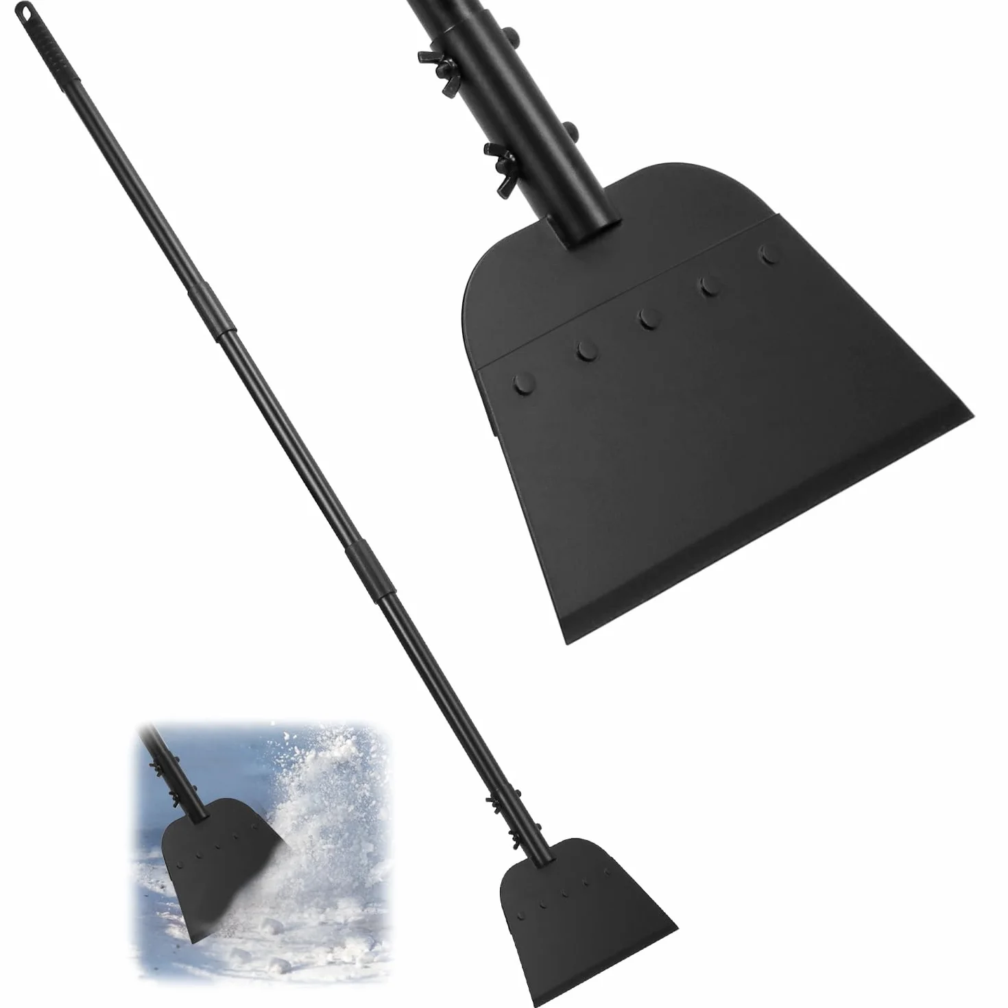 QWORK® Łopata do czyszczenia ogrodu, łopatka ogrodowa, łopata do śniegu, stal, do pielenia, krawędzi i usuwania lodu w zimie, z regulowanym uchwytem