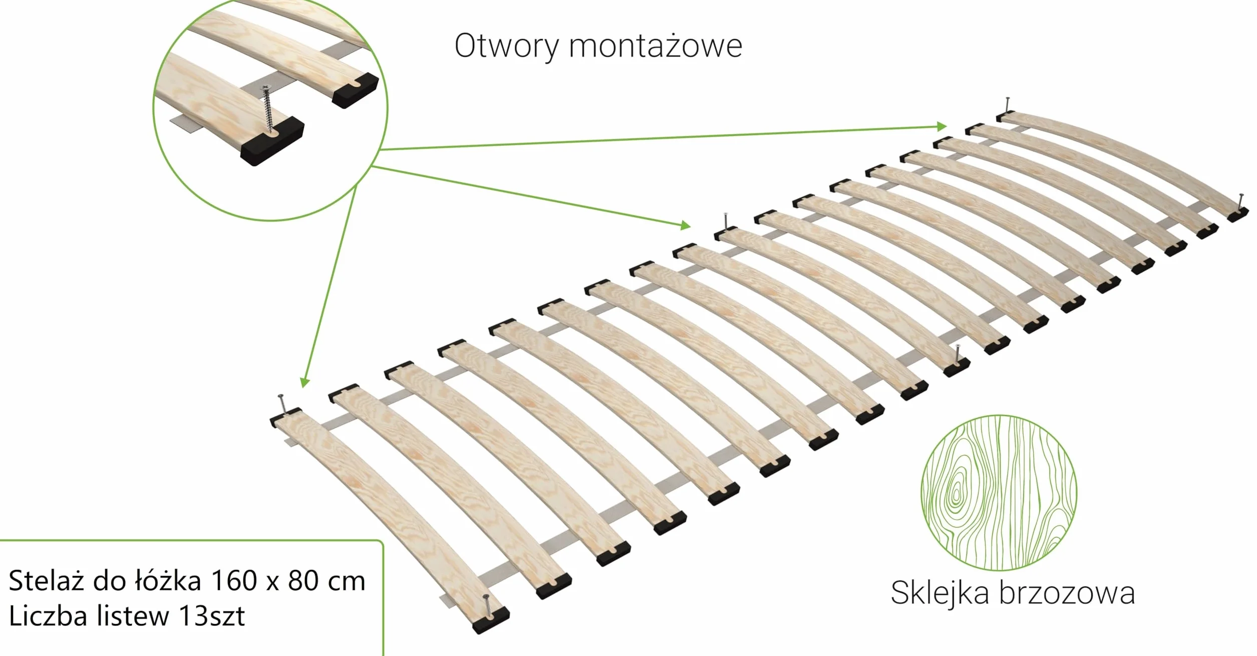 Stelaż wkład do łóżka pod materac 80 x 160 cm sprężynujący