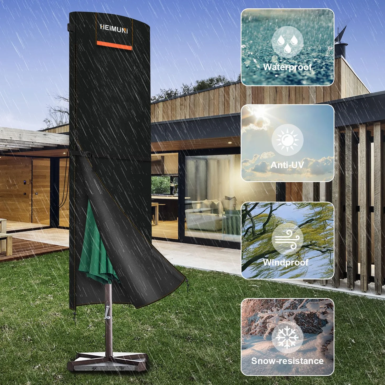 Pokrowiec Ochronny na Parasol z Zamkiem Błyskawicznym, Osłona Parasola Parasolowego Ø 2-4 m, Osłona Parasola Ogrodowego, Pokrowiec Ochronny na Parasol Przeciwsłoneczny, 220 x 50 cm/50cm