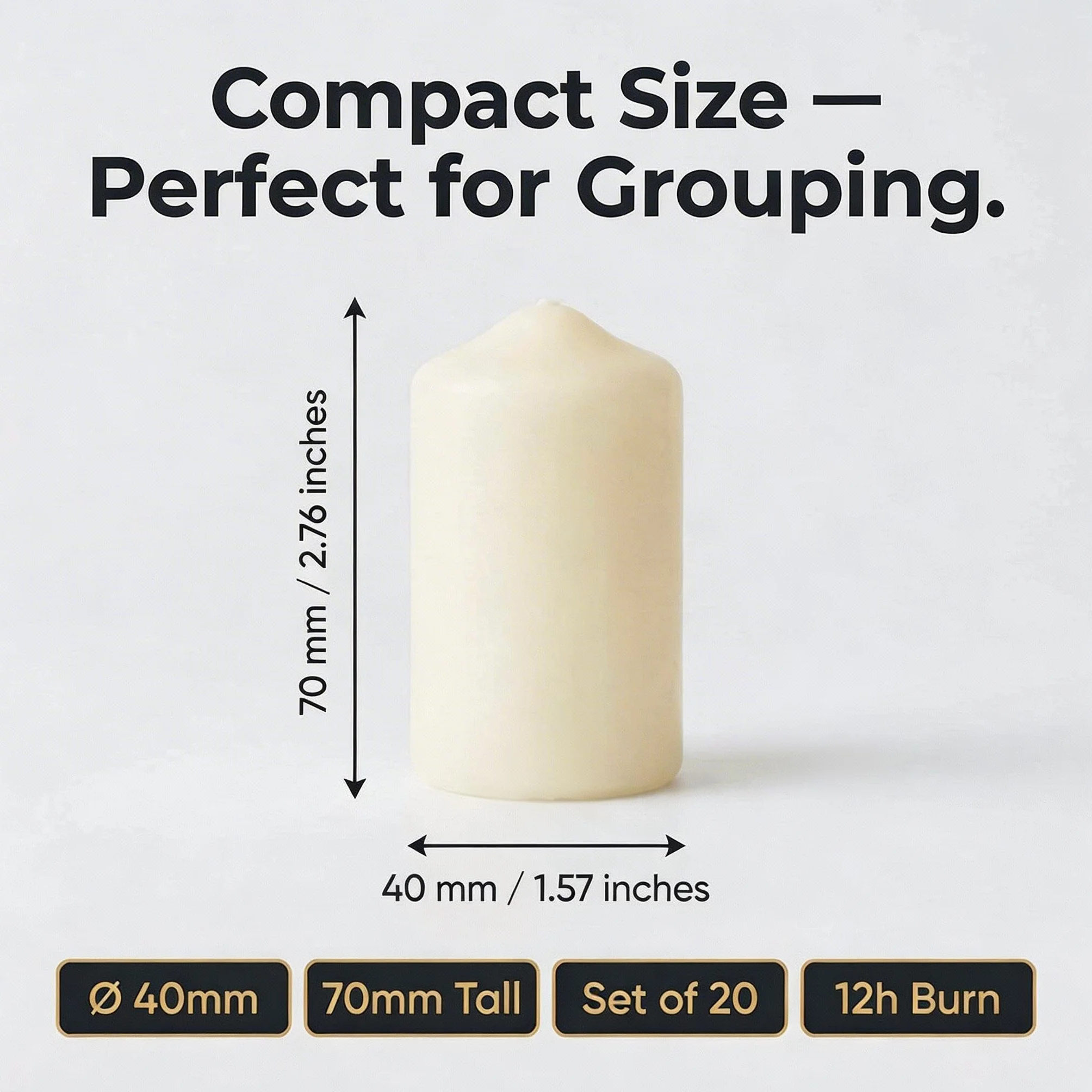 Horeca Candles Świece filarowe - kość słoniowa - zestaw 20 świec dekoracyjnych - Ø 4 x 7 cm (1,57 x 2,76 cala) - długie palenie 12 godzin - bezzapachowe - bez kapania - bezdymne - jakość RAL