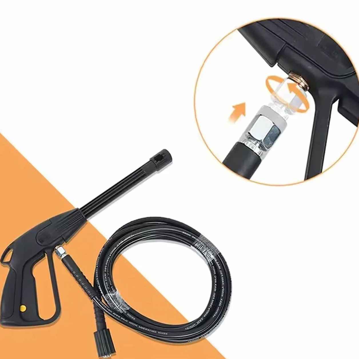 Pistolet wysokociśnieniowy z dyszą Vario i wężem 5 m 1/4" M22x1,5 – zamiennik do myjki wysokociśnieniowej Kärcher K2–K7 | ciśnienie robocze 155 bar, maks. 529 bar, 60 °C, regulowany strumień wody