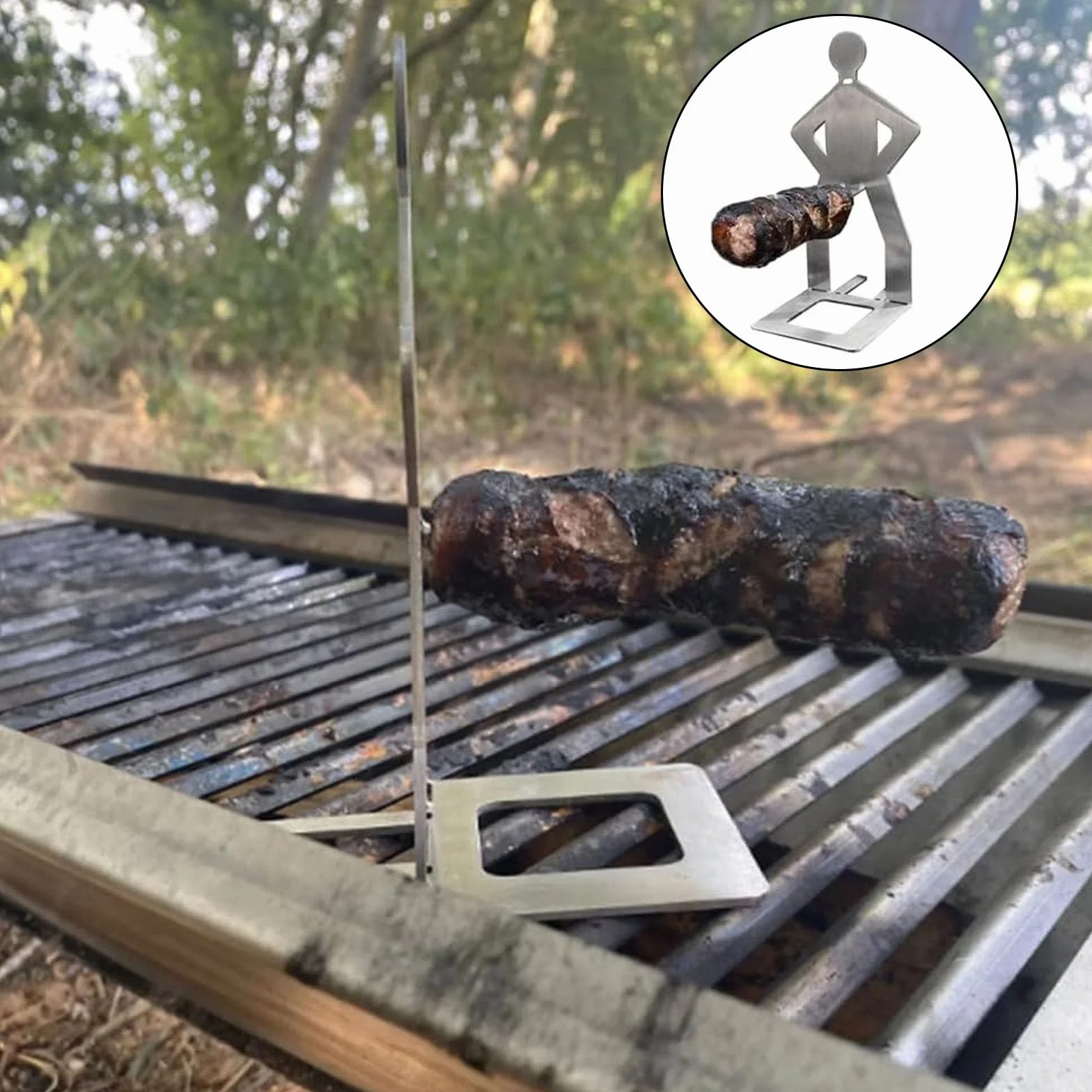 GWAWG Uchwyt na kiełbasę ze stali nierdzewnej, kreatywny stojący stojak na kiełbasę, przenośny stojak do pieczenia hot dogów, metalowe narzędzia do grillowania kiełbas, na zewnątrz, kemping, akcesoria