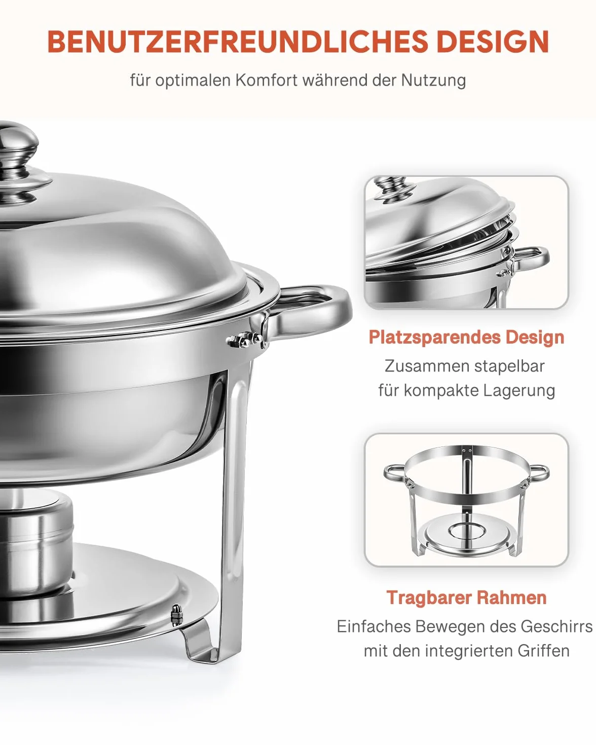 Wilprep podgrzewacz 5L 6-częściowy zestaw okrągłych pojemników termicznych ze stali nierdzewnej Chafing Dishes podgrzewacz do potraw, pojemnik termiczny, podgrzewacz do zup Bain Marie pojemnik do