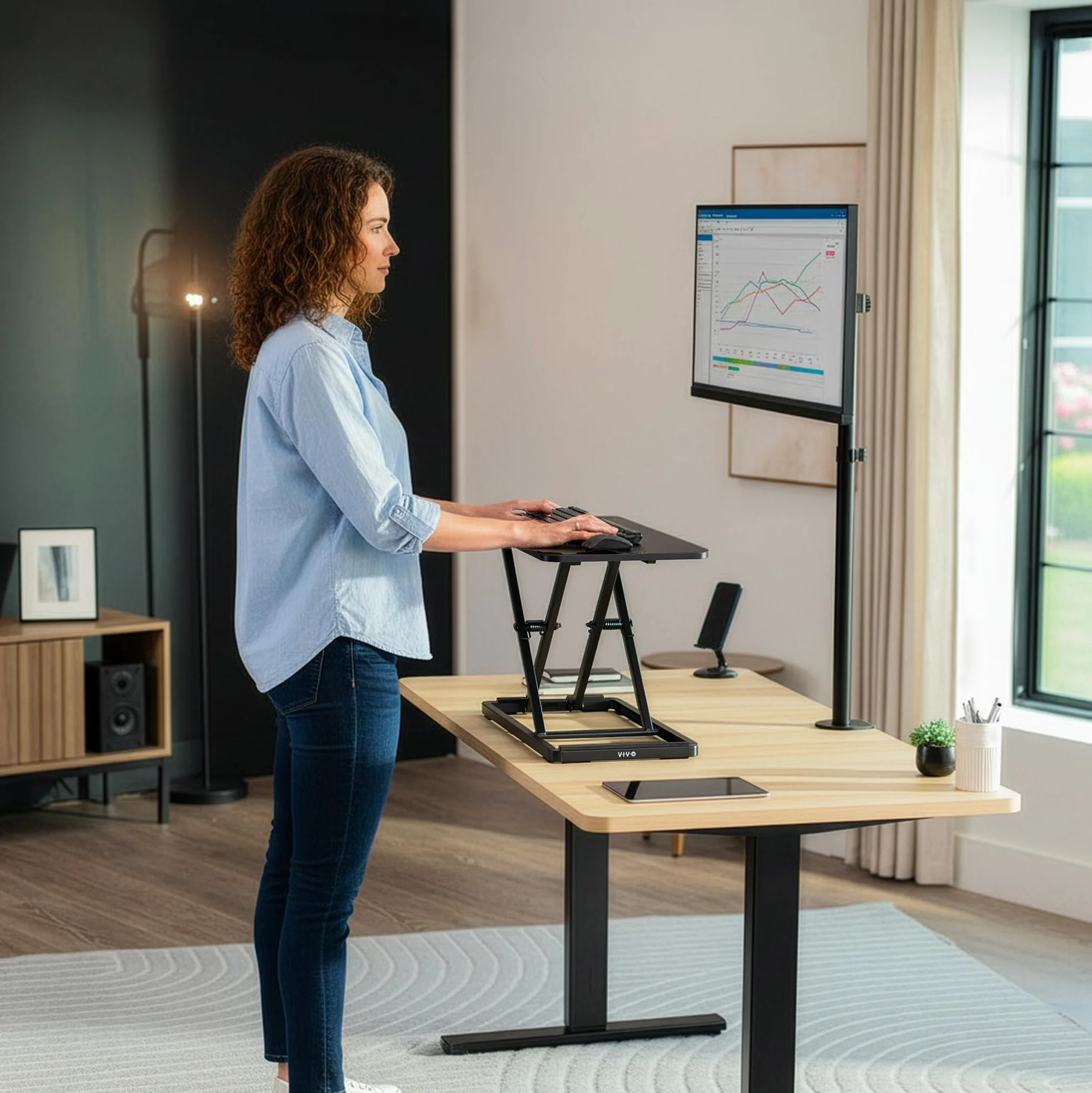 VIVO DESK-V024A Pojedynczy górny podnośnik nożycowy do klawiatury i myszy, biurko na laptopa z regulacją wysokości, do ergonomicznego stojaka roboczego, czarne, DESK-V024A