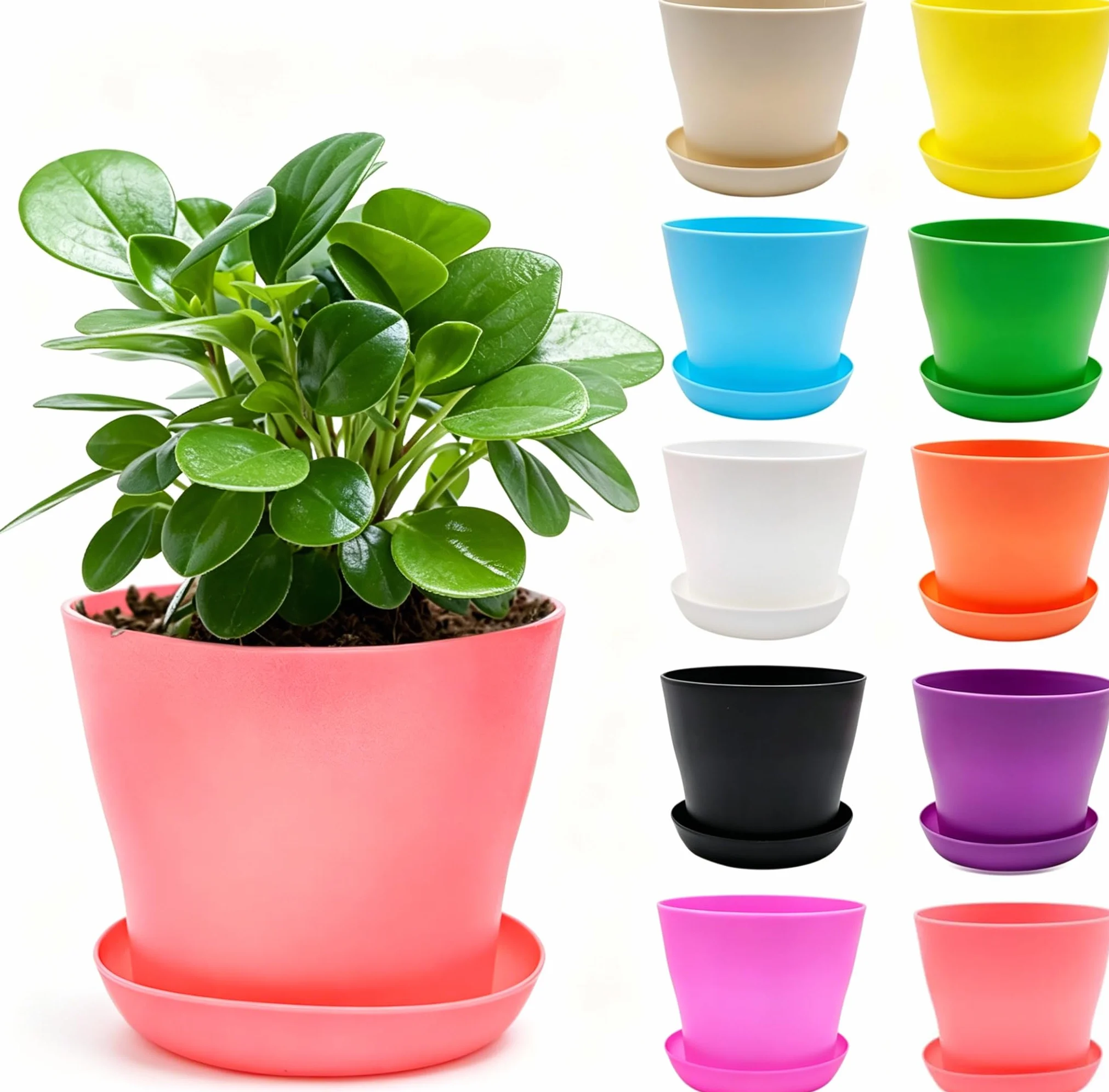 10 sztuk plastikowych doniczek do sadzonek, 10 cm, z otworem, z podstawką, 10 kolorów, plastikowe doniczki do ogrodu