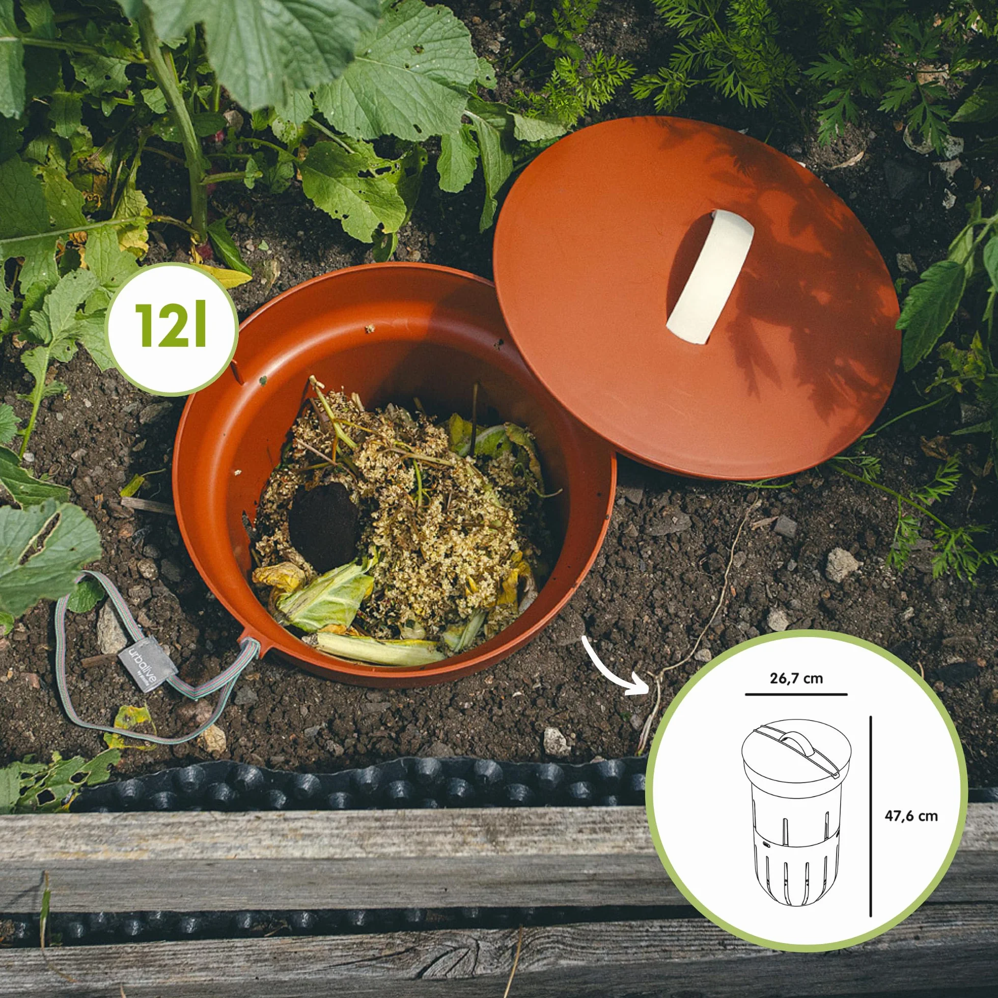 Urbalive Kompostownik Do Robaków - Podziemny, 12 L, Do Wkopywania - Designerski Z Tworzywa Sztucznego Z Recyklingu, Terakota