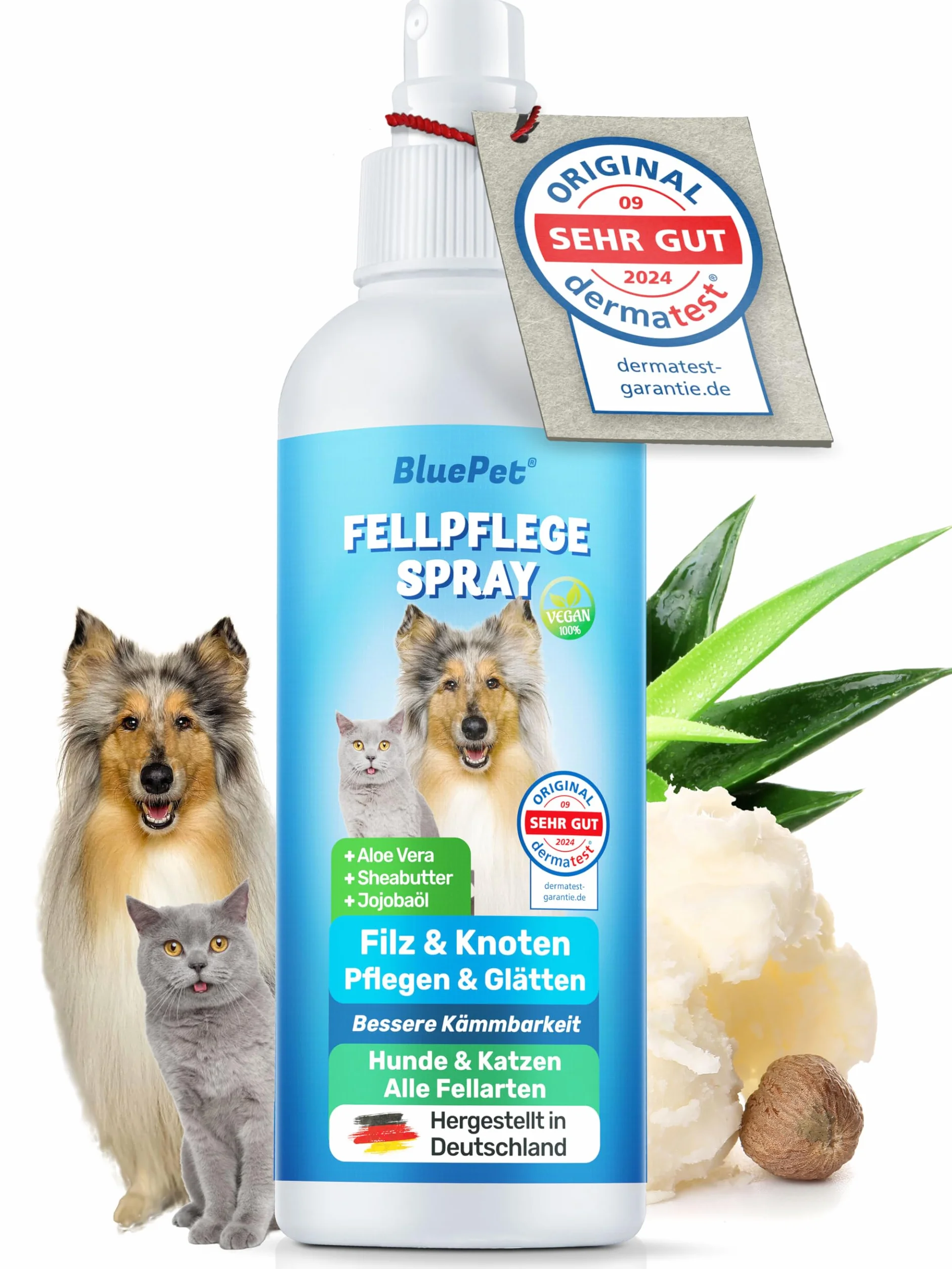 BluePet® FellFein Coat Spray Spray do pielęgnacji sierści Made in Germany - Do łatwego czesania, rozczesywania i pielęgnacji sierści psów i kotów - Z aloesem, masłem shea i olejem jojoba