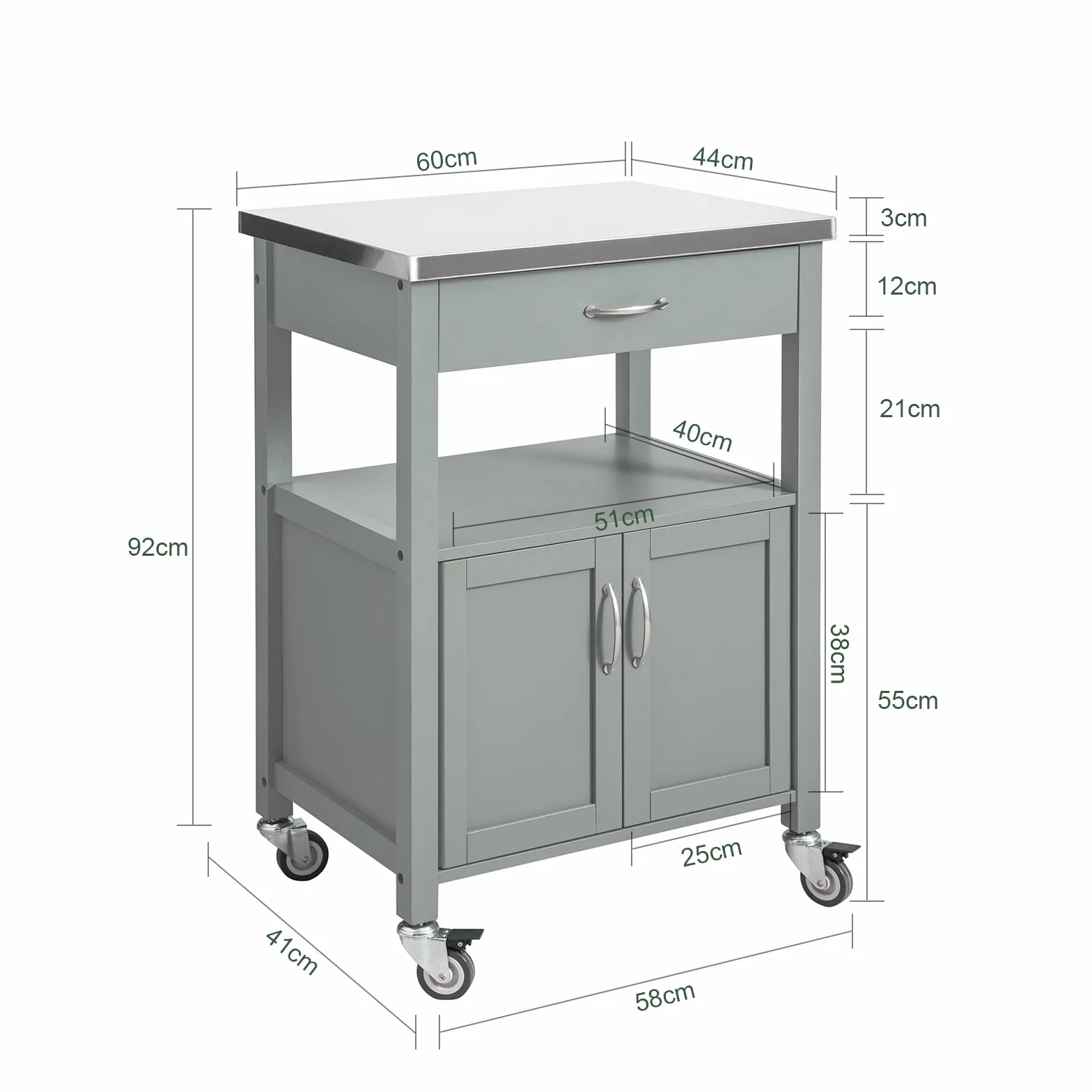 SoBuy Wózek Kuchenny Szafka Biurowa Biurowa Szafka Na Dokumenty Szary Wymiary : 60 x 92 x 41 cm FKW22-HG