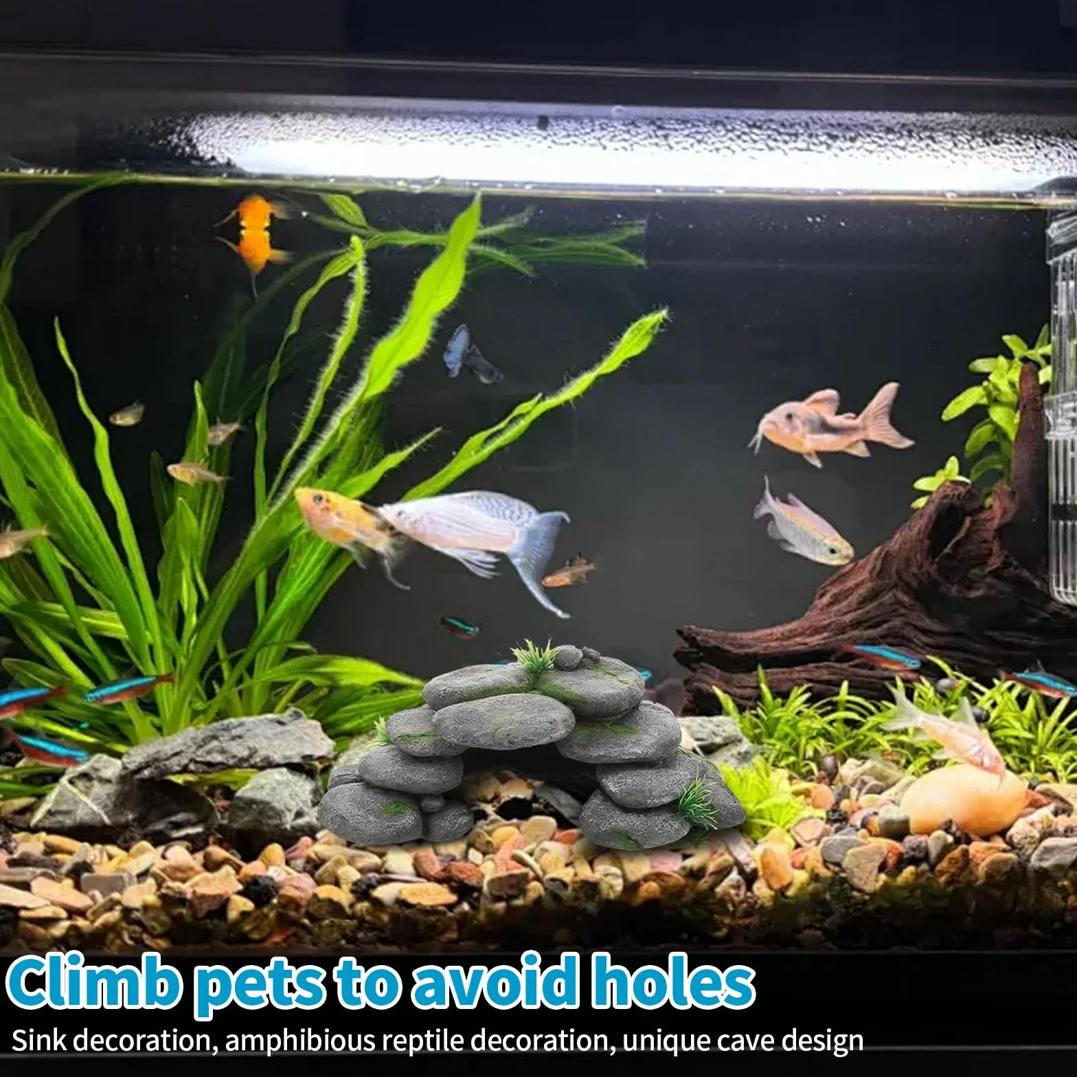 Akwarium jaskinia kamienie dekoracja dla żółwi krewetek betta ryb żywica terrarium