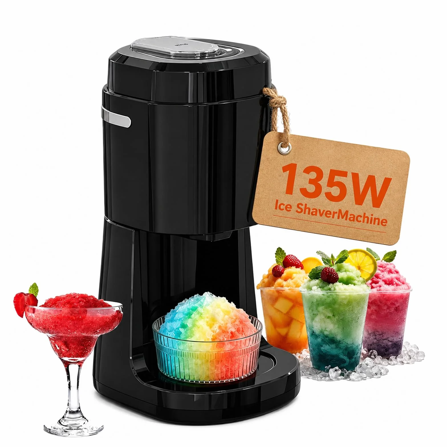 Profesjonalna elektryczna maszyna do kruszenia lodu, 135W maszyna do kruszonego lodu w kształcie stożka, producent snowcone/58dB niski poziom hałasu, do użytku domowego, do tworzenia puszystych black