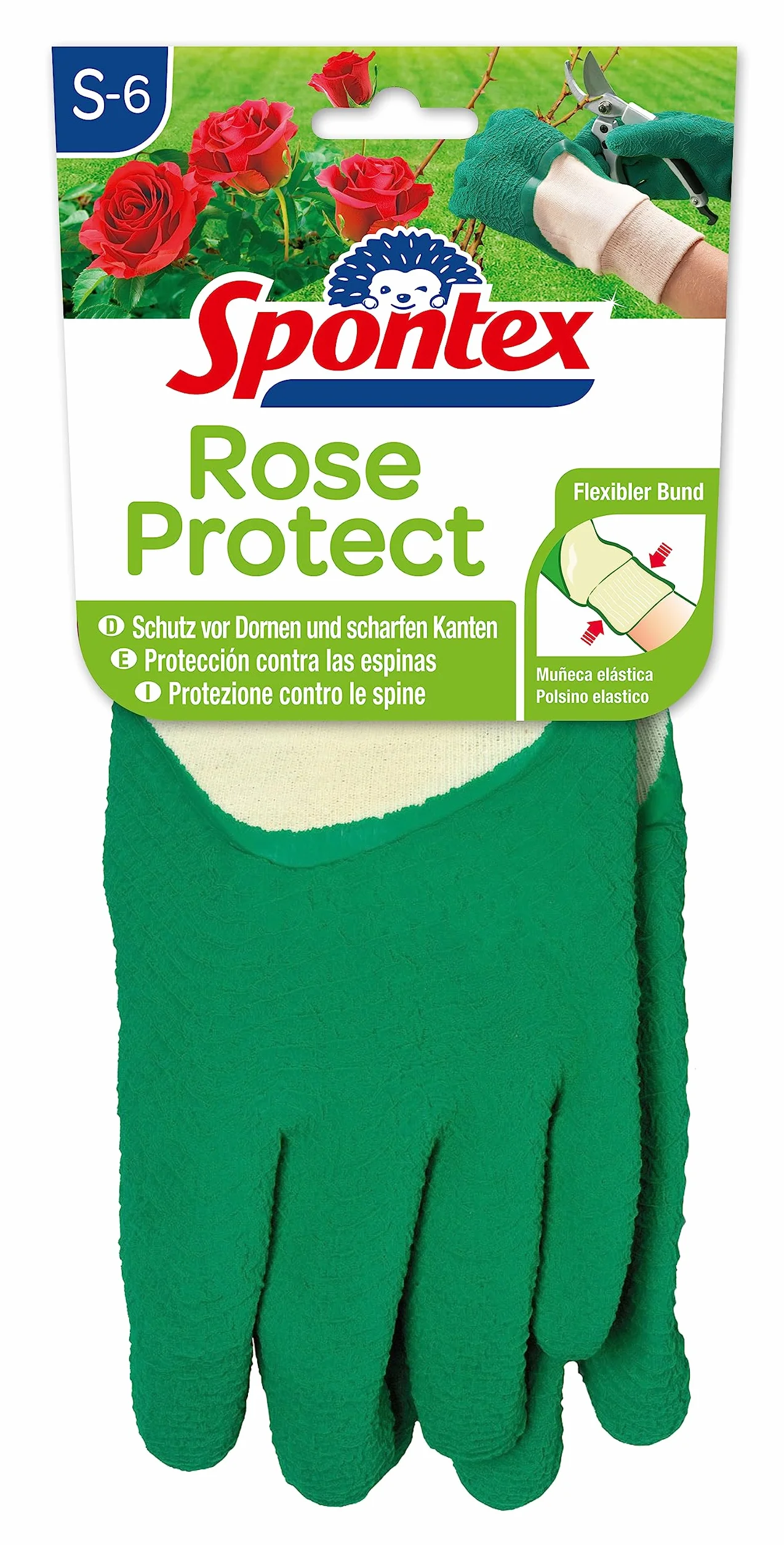 Spontex Rose Protect rękawice ogrodowe, bardzo wytrzymałe, na kolce i żywopłoty, z powłoką z naturalnego lateksu, rozmiar S, 1 para