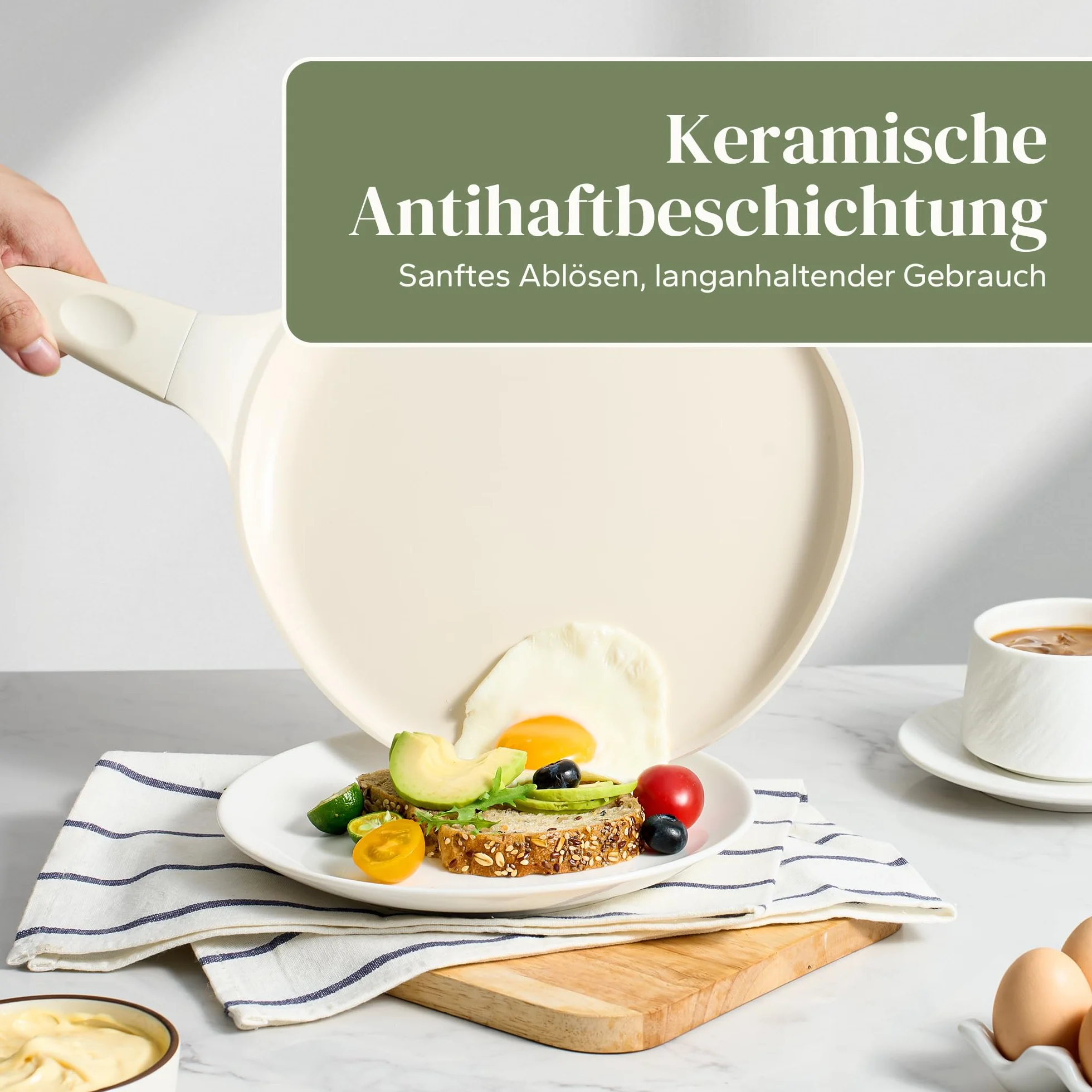Redchef Patelnia do naleśników 30 cm, indukcyjna, ceramiczna, nieprzywierająca, płaska, bez PTFE, nie zawiera PFAS, PFOA, odporna na zarysowania, nadaje się do mycia w zmywarce, beżowa
