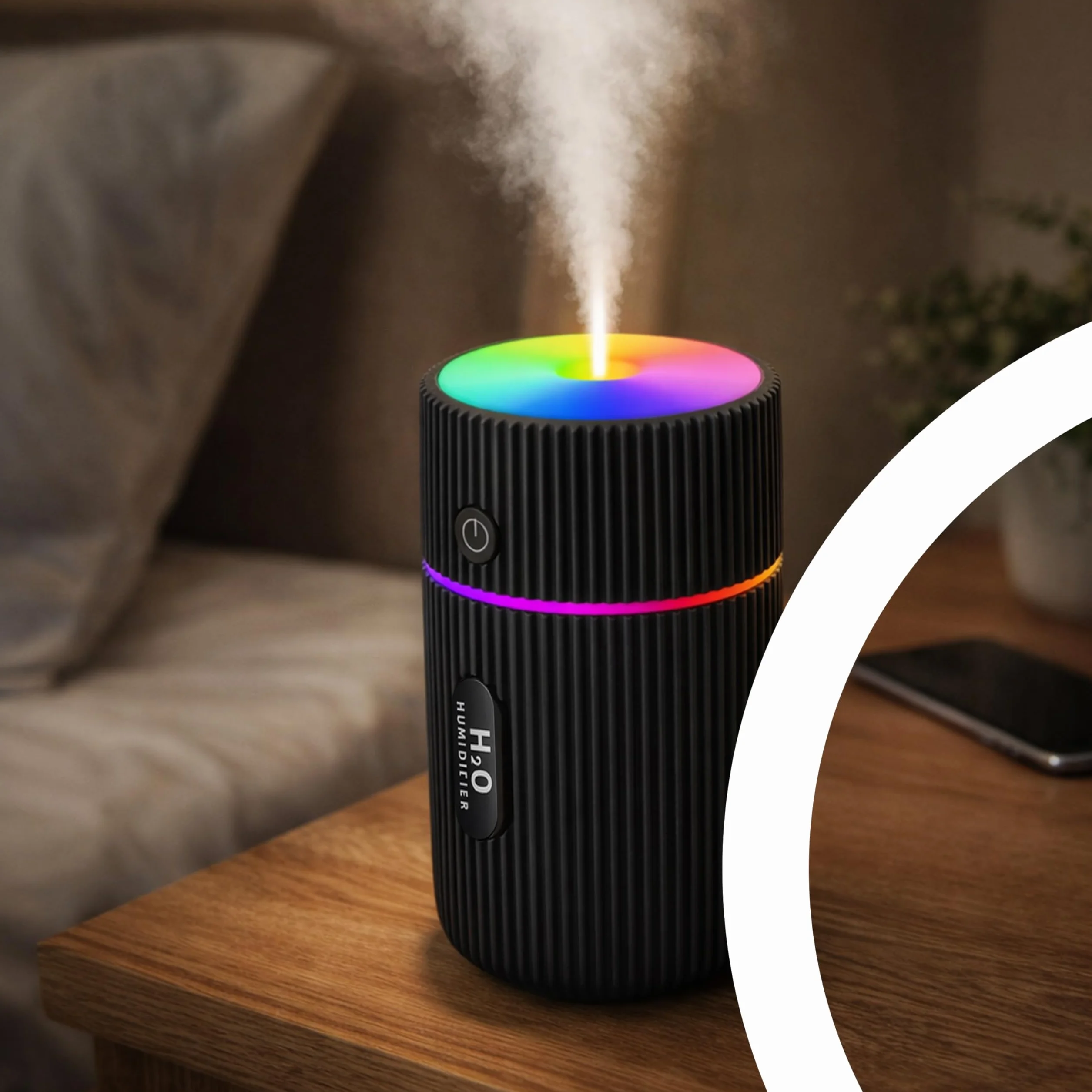 Retoo Ultradźwiękowy nawilżacz powietrza, 220 ml, 2 W, < 20 dB, cicha praca przez USB, 40 ml/h, czas pracy mgły, 4-8 h, aromat olejków eterycznych, 7-kolorowy RGB lub białe światło, mini nawilżacz do