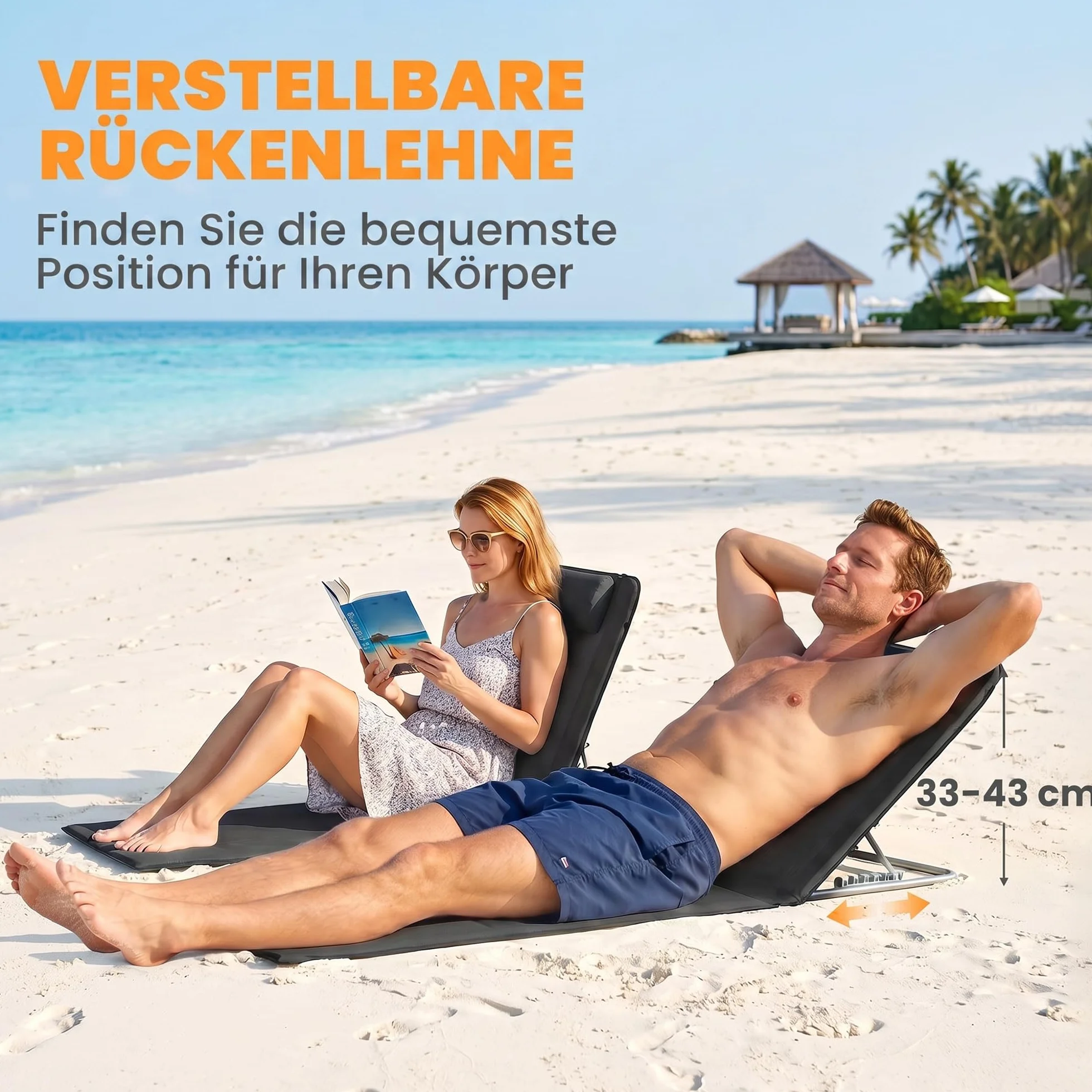 Outsunny Leżak składany ogrodowy z poduszką pod głowę, leżak z 5-stopniową regulacją oparcia, leżak plażowy z torbą do przenoszenia, krzesło ogrodowe do ogrodu, na urlop, na basen, kolor czarny
