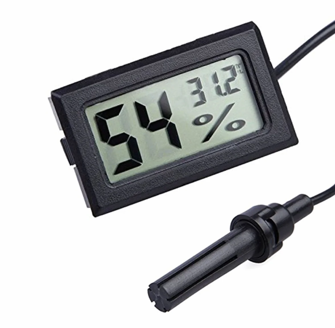2-w-1 cyfrowy LCD zintegrowany termometr higrometr z zewnętrznym do inkubatora gad akwarium drób - czarny