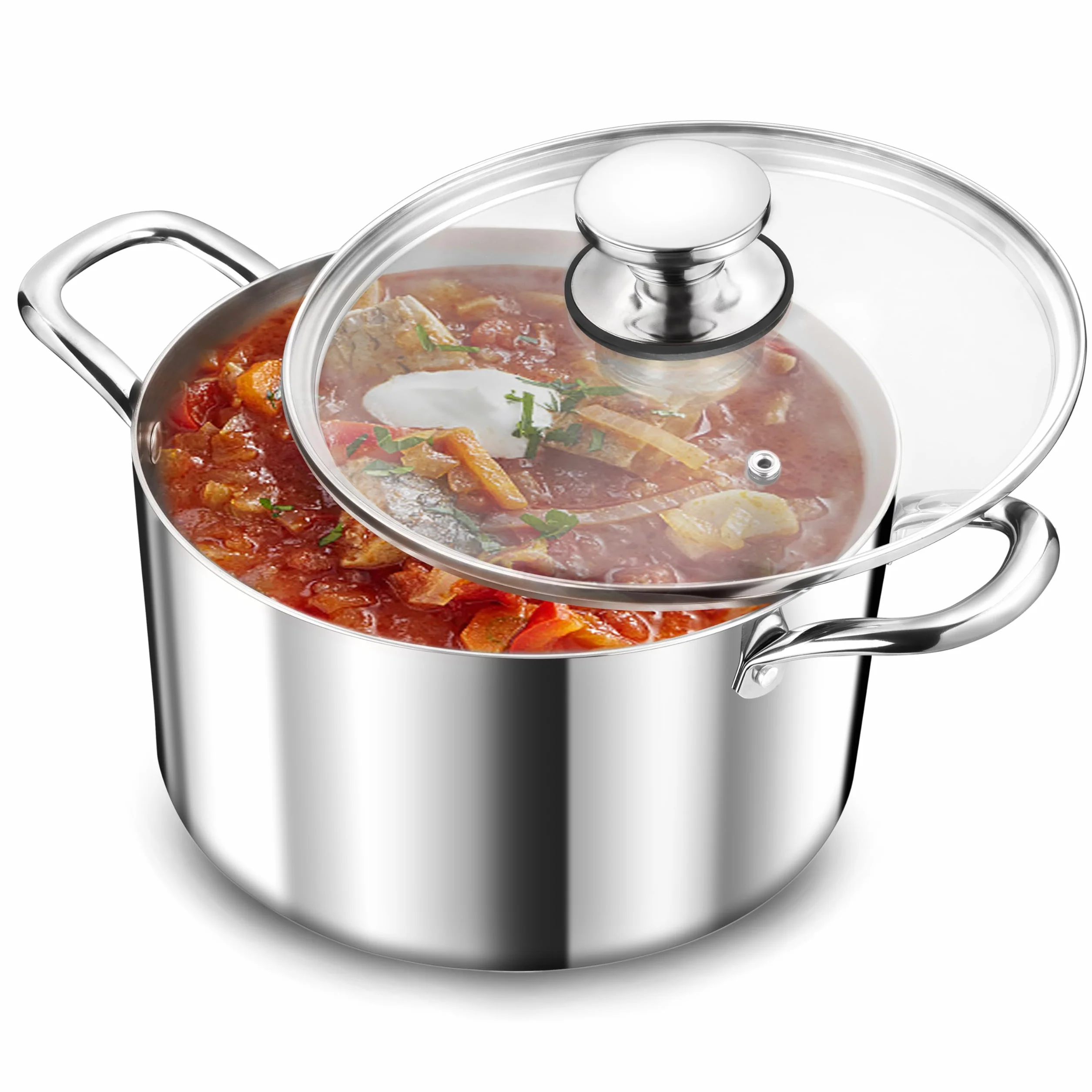 TEAMFAR Garnek do gotowania, 20 cm, indukcyjny z 3-warstwowej stali nierdzewnej, 3,3 l, garnek do makaronu garnek do mięsa ze szklaną pokrywką, do wszystkich rodzajów kuchenek, stal nierdzewna