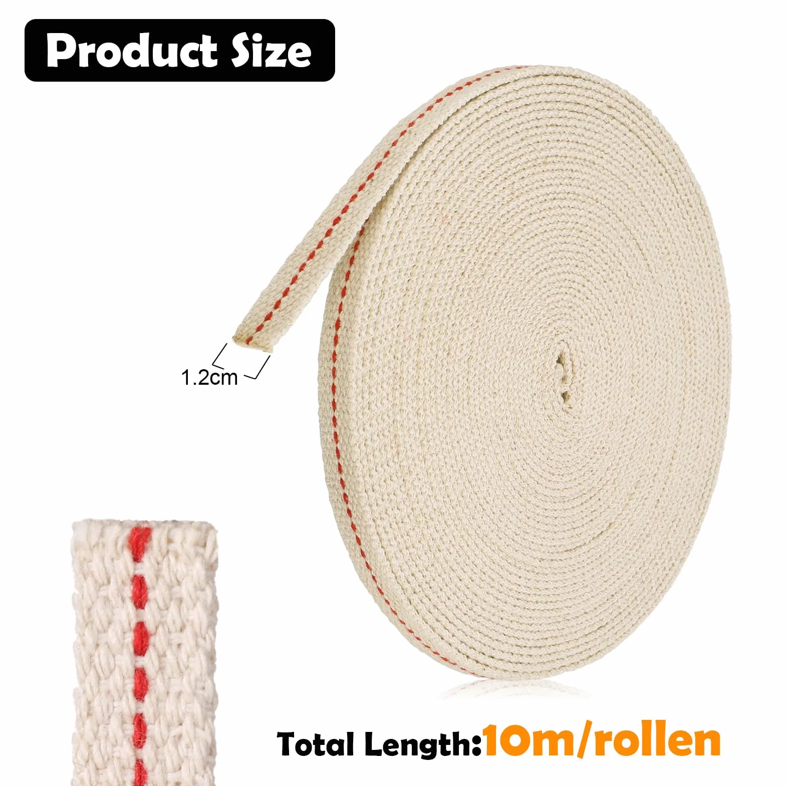 10 metrowych liny do lamp olejowych i parafinowych, płaski bawełniany materiał do lamp, bezwonny lampionowy materiał, szerokość 1,2 cm
