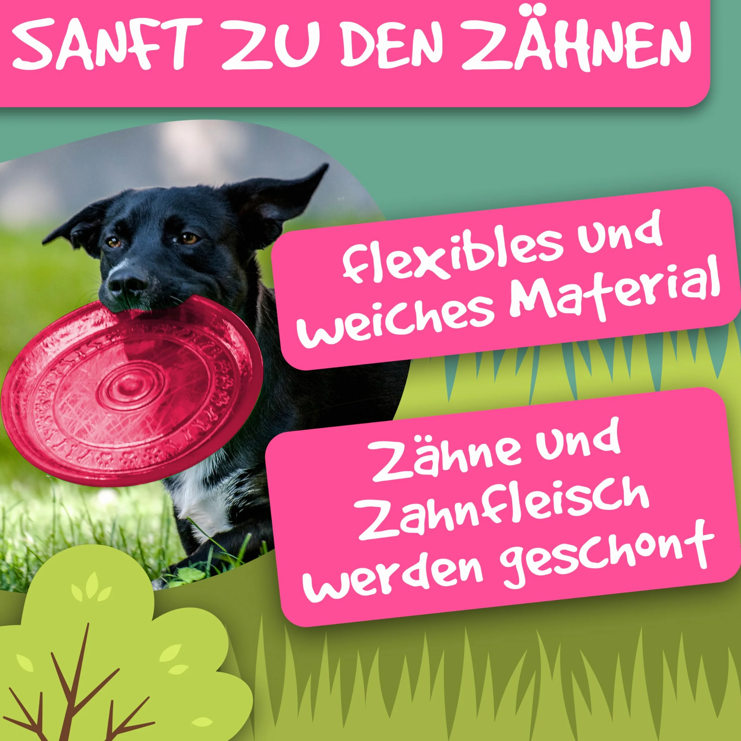 Frisbee DLA PSÓW | miękki i super stabilny | pływający | szczególnie delikatny dla zębów | BEZ SUBSTANCJI SZKODLIWYCH (Neon - Różowy)