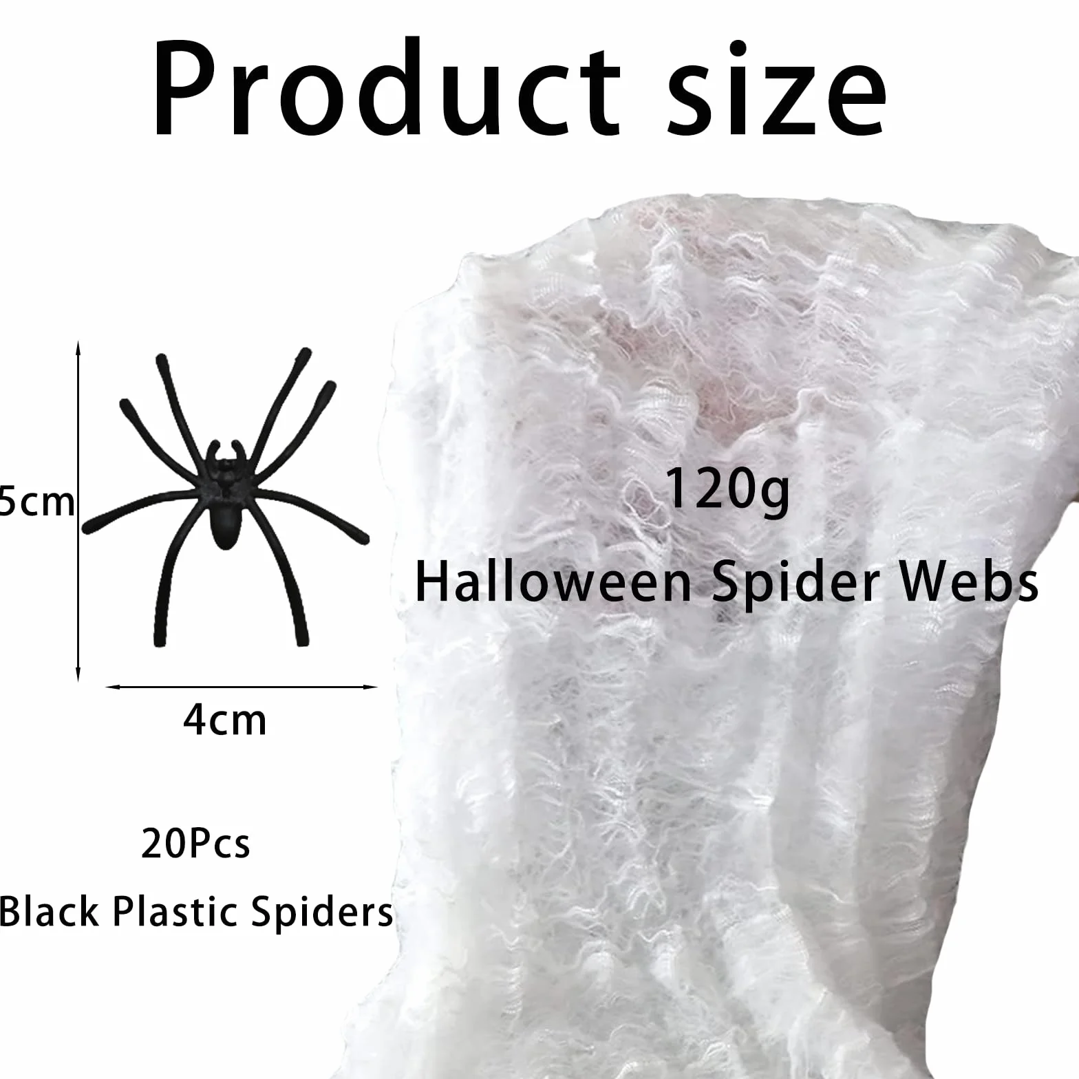 GWAWG Halloween pajęczyna 120 g, straszna dekoracja z 40 plastikowymi pająkami do domu, ogrodu lub na imprezę, dekoracja halloweenowa, pokrycie 40m²