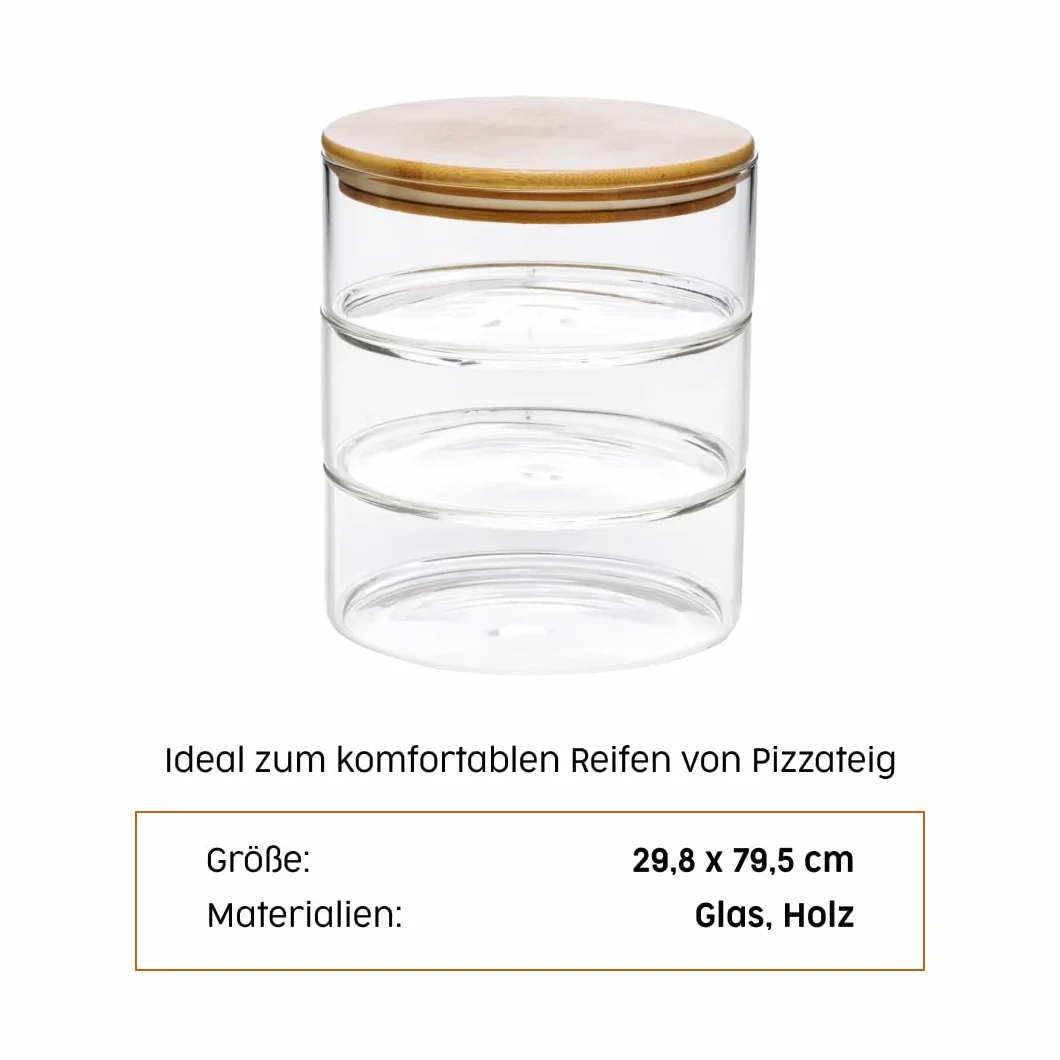 Proofing Glass Zestaw startowy na zakwasie do drożdży do pizzy i chleba I 3-komorowy pojemnik na ciasto I Pojemnik na ciasto na pizzę z drewnianą pokrywką I Pojemnik na ciasto na pizzę