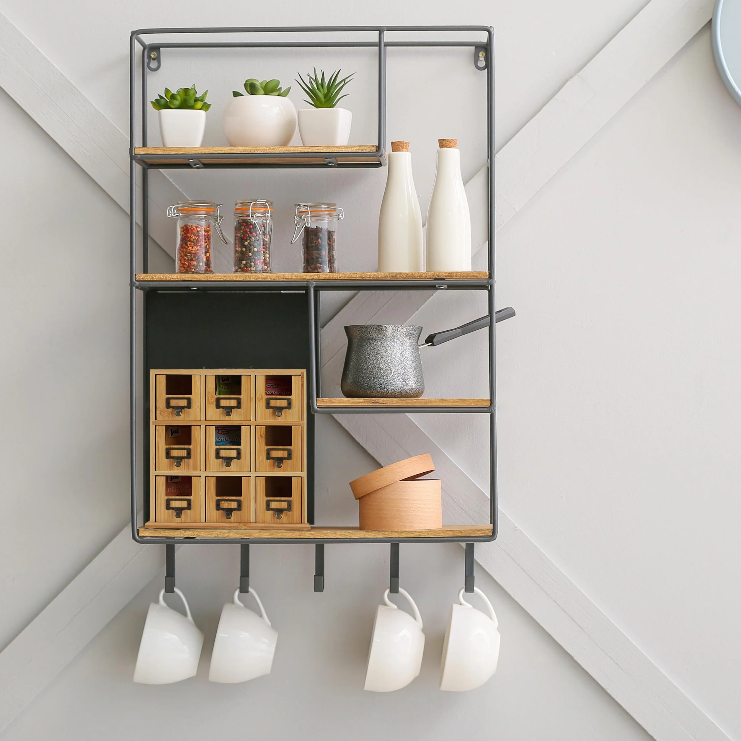 Relaxdays Organizer na herbatę, 9 przegródek, bambus, wys. x szer. x gł.: 29 x 30 x 11,5 cm, do postawienia lub zawieszenia, do przechowywania herbaty, naturalny