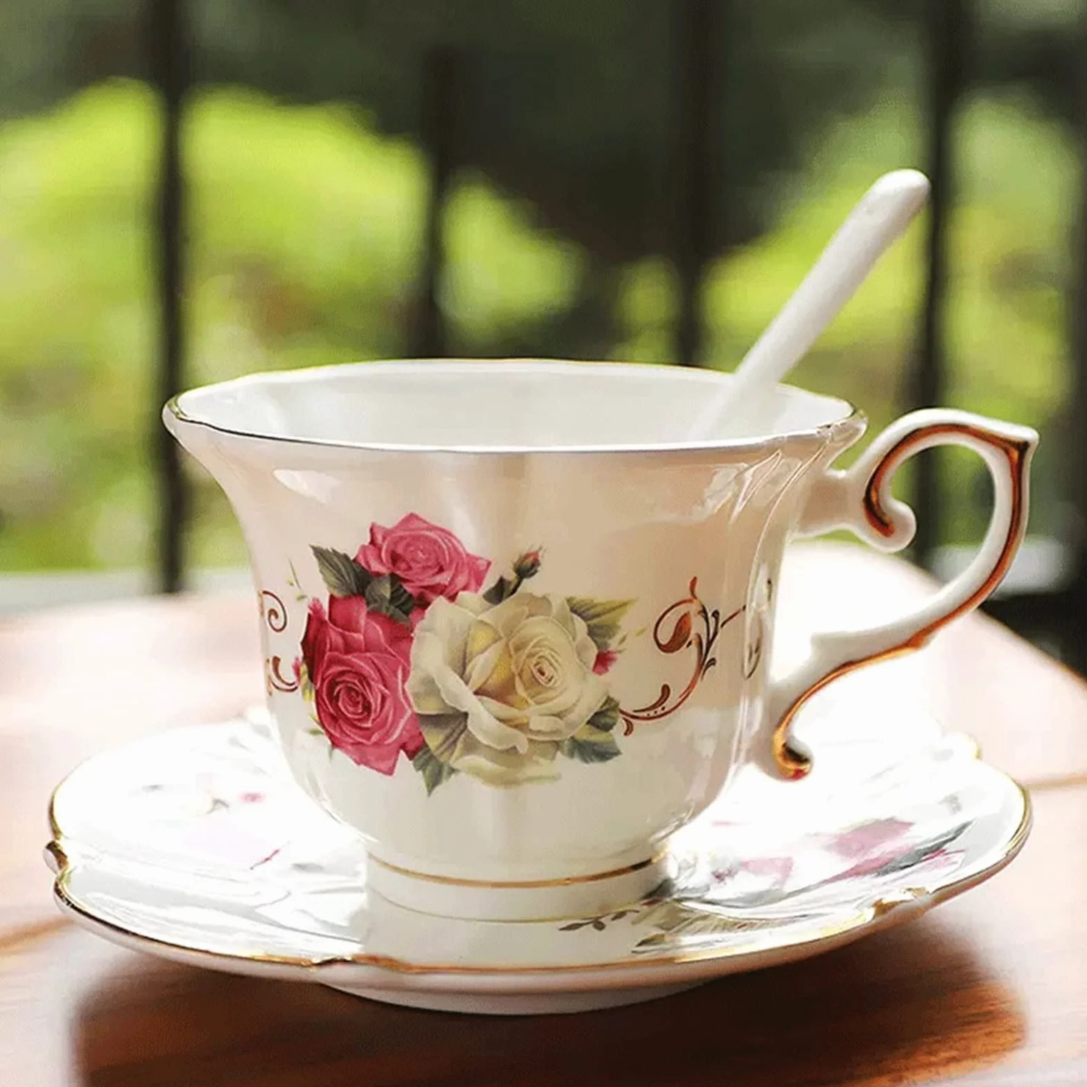Filiżanka herbaty Popołudniowa herbata Czarna Kubek Ceramiczny zestaw filiżanek do kawy Wykwintny z porcelany kostnej(Pink)