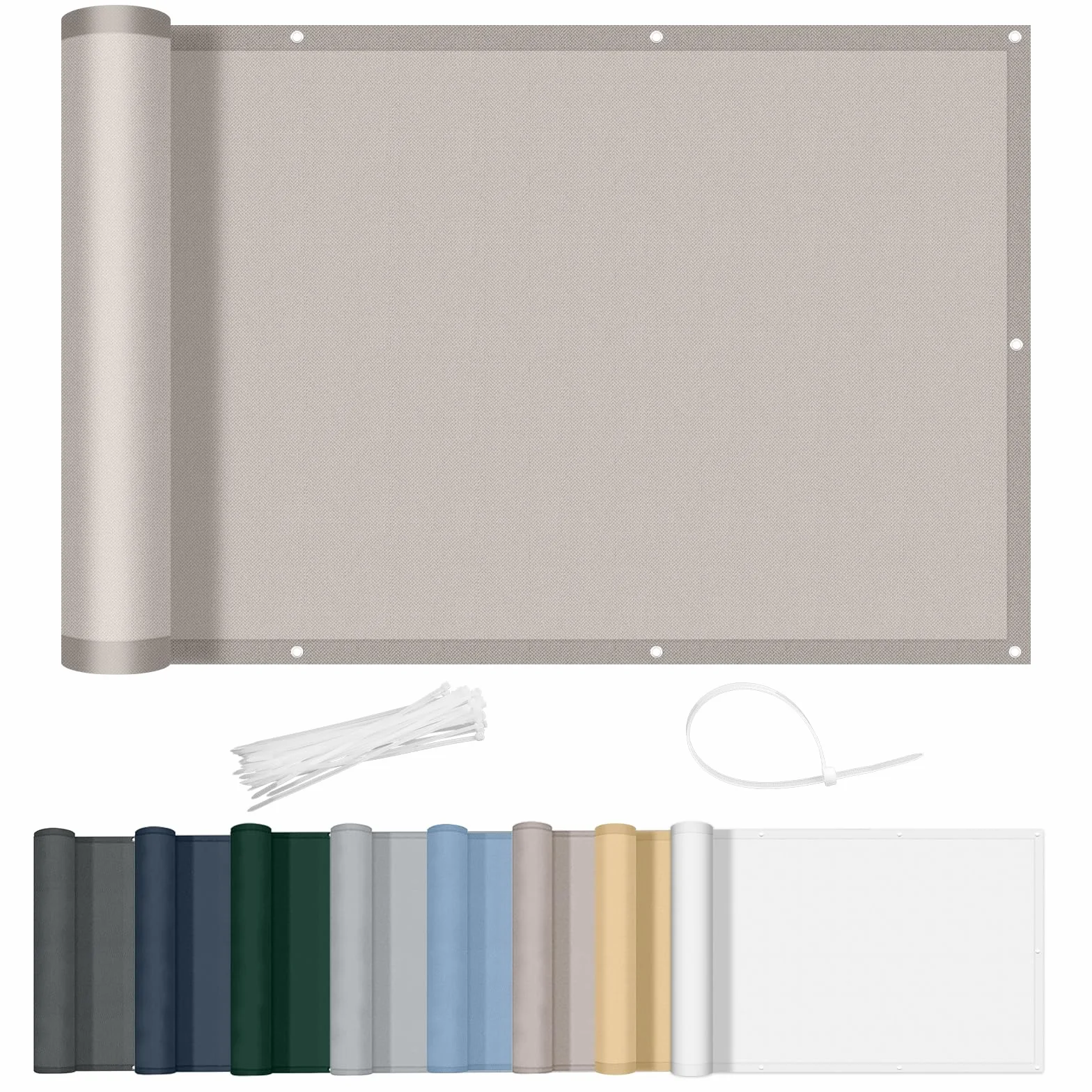 AXT SHADE Osłona Balkonowa 90x400cm Ochrona przed Wiatrem Nieprzejrzysta osłona Balkonu PES 170g/m² Ochrona przed Wiatrem i Promieniowaniem UV z oczkami i opaskami Kablowymi-Taupe