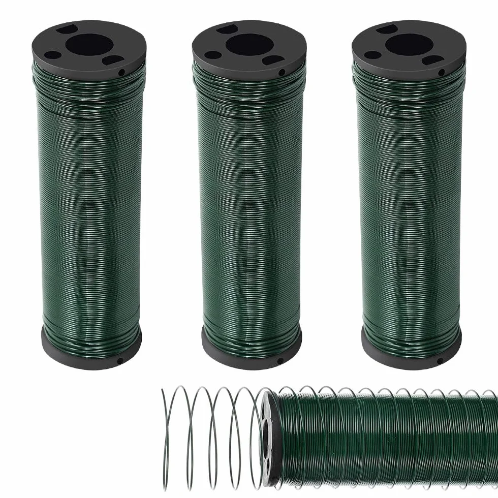 3 rolki drutu wiążącego, zielony, 300 m x 0,67 mm, drut do majsterkowania, zielony, drut kwiatowy, drut do roślin, drut ogrodowy, drut do kwiatów ocynkowanych, drut do owijania kwiatów, zestaw