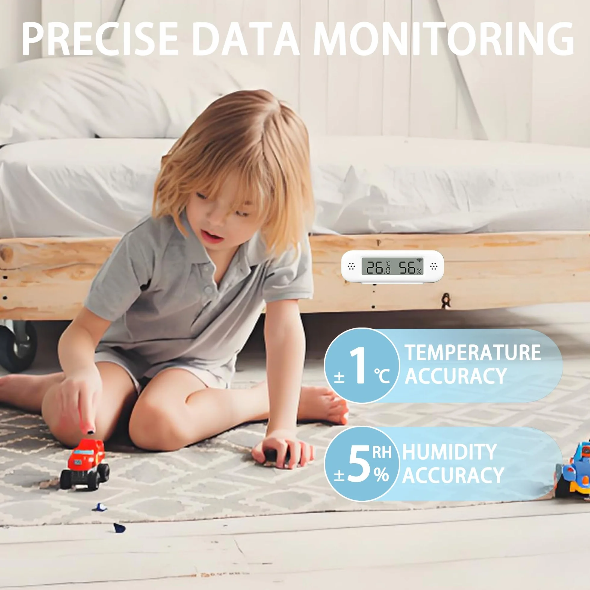 Inteligentny termometr cyfrowy Higrometr, czujnik temperatury i wilgotności WiFi do użytku domowego, mini monitor wilgotności ze zdalnym monitorowaniem aplikacji, kompatybilny z Alexa (1 Pack)