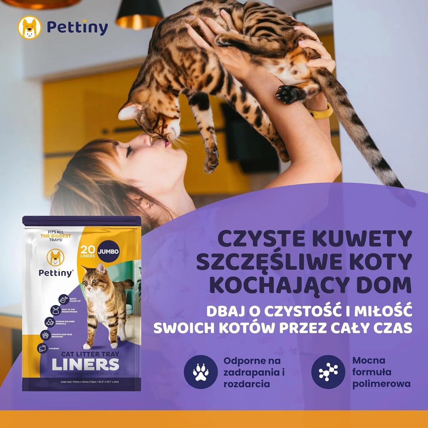 Pettiny Jumbo Worki do Kuwety z Taśmami – Opakowanie 20 Torb Odpornych na Zadrapania do Wielkich Kuwet