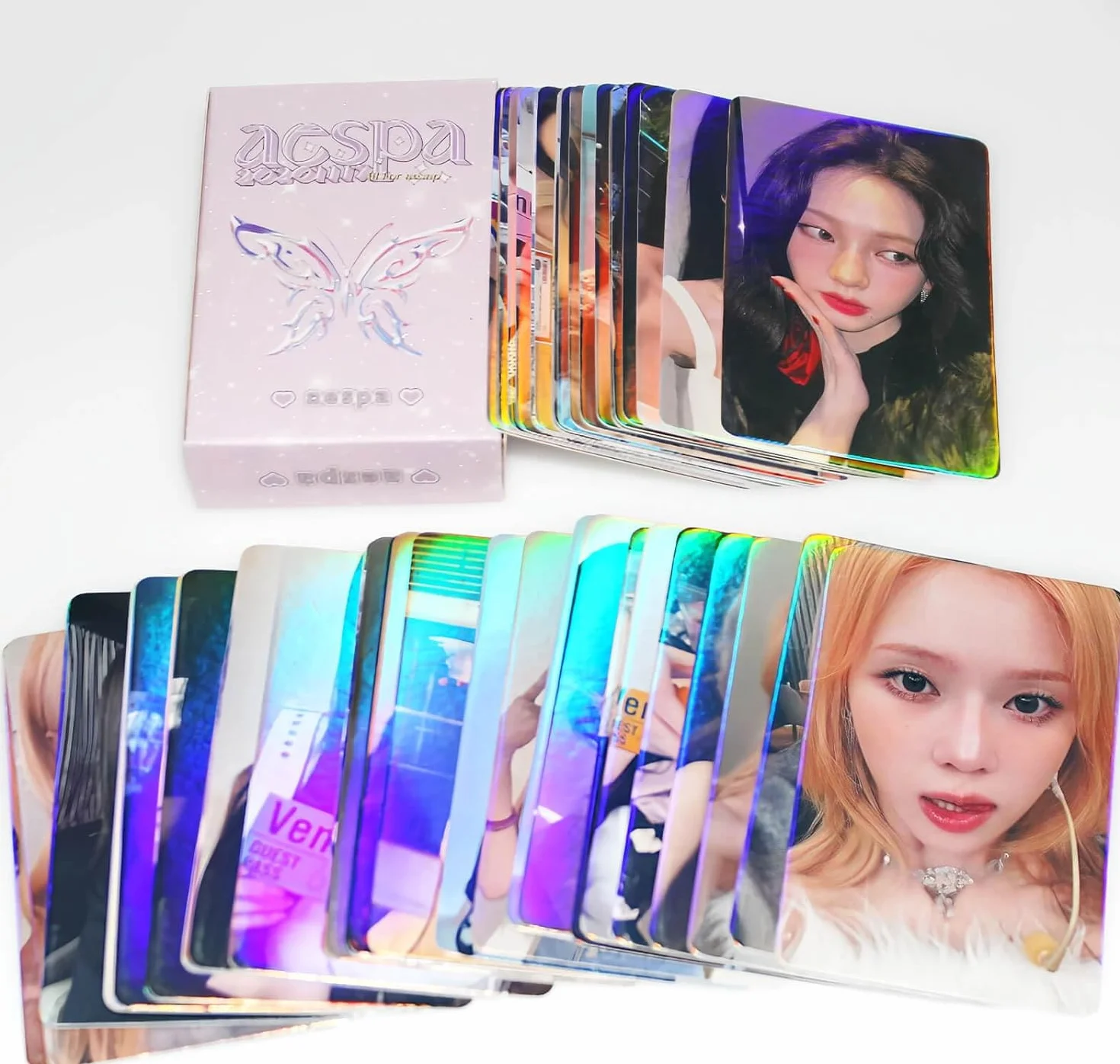 Aespa Photocard 50 szt. Kpop aespa laserowa fotokartka Kpop Aespa album karta Aespa Lomo kartki okolicznościowe KARINA fotokartka/zimowa fotokartka/fotokartka Giselle / fotokartka NINGNING