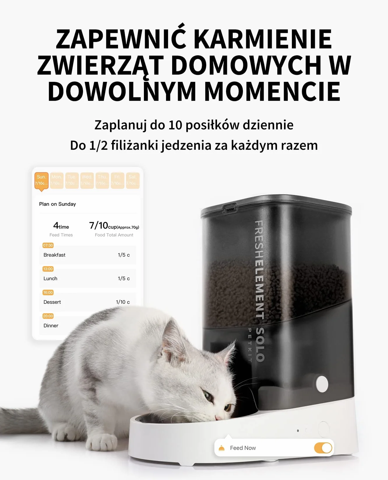 PETKIT Automatyczny Dozownik Karmy 3L WiFi Kontrola APP Miska Stal Nierdzewna Jasnoszary
