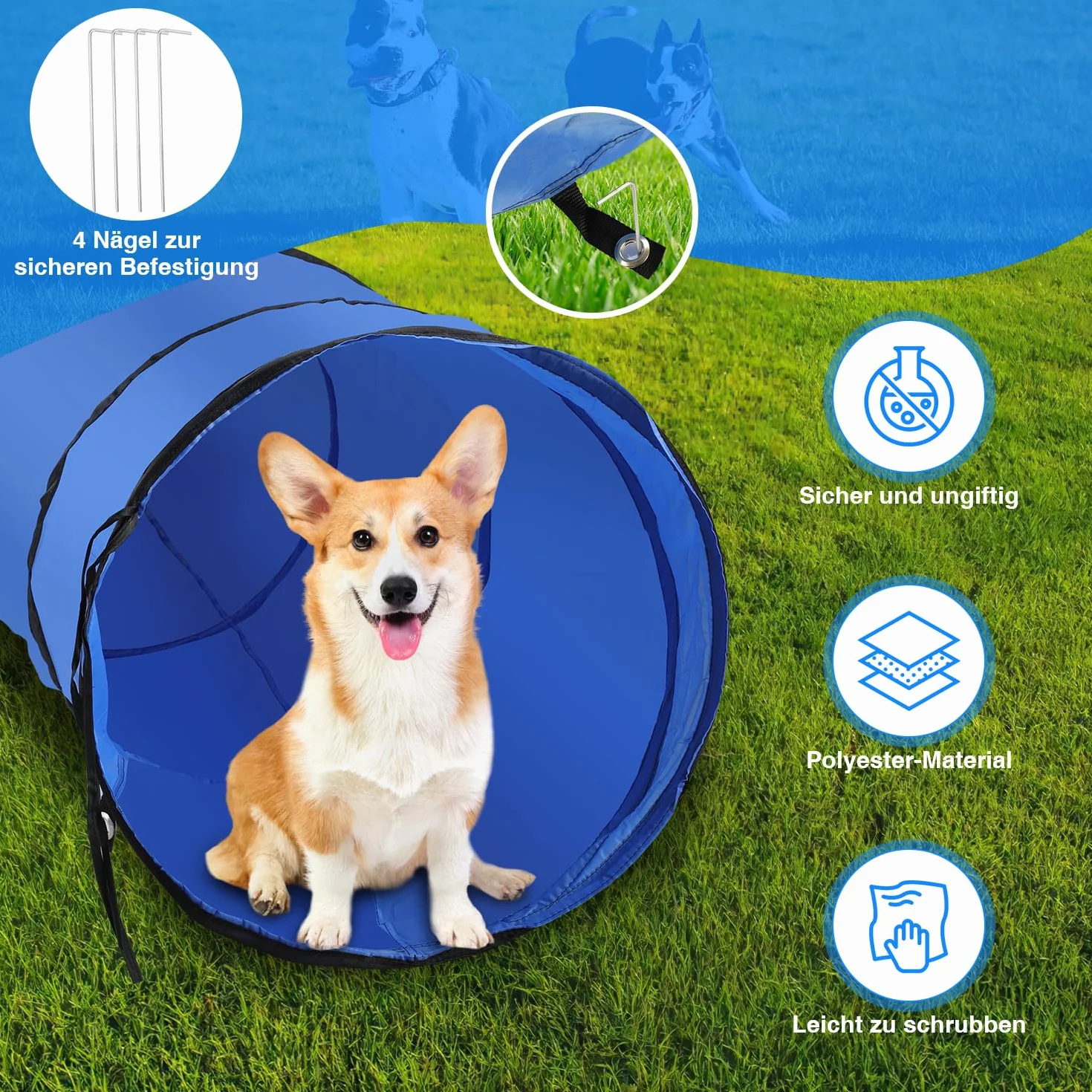 Herrselsam Agility zestaw sprzętu dla psów, zestaw sprzętu zwinnościowego dla psów, akcesoria do treningu psa, przeszkoda, pierścień do skakania, tunel dla psa, 8 drążków slalomowych, piłka, fajka,