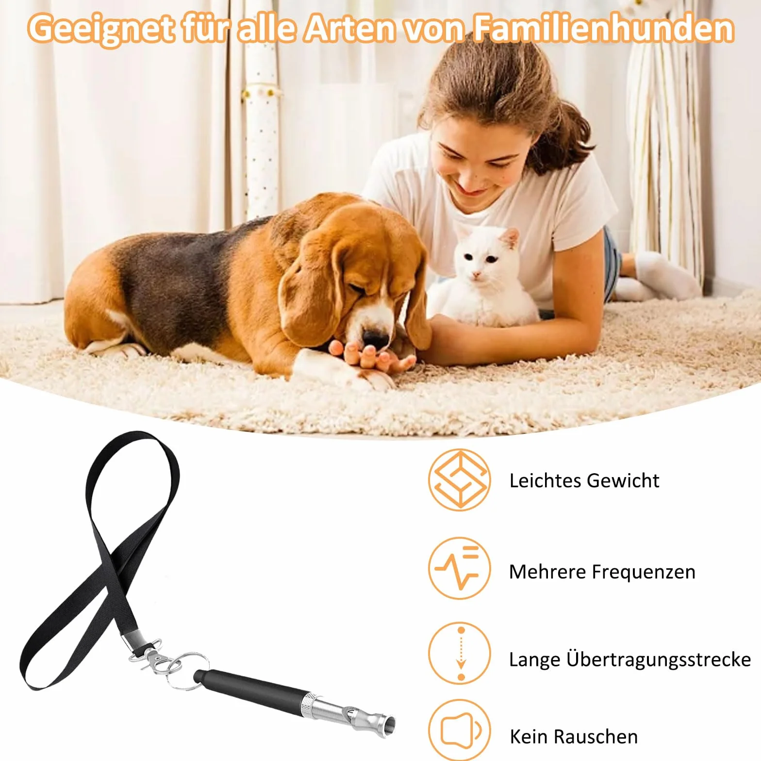 Gwizdek dla psa o wysokiej częstotliwości, bezgłośny, ultrasoniczny, antyszczekający, ze smyczą, regulowany gwizdek dla wszystkich ras, kolor czarny